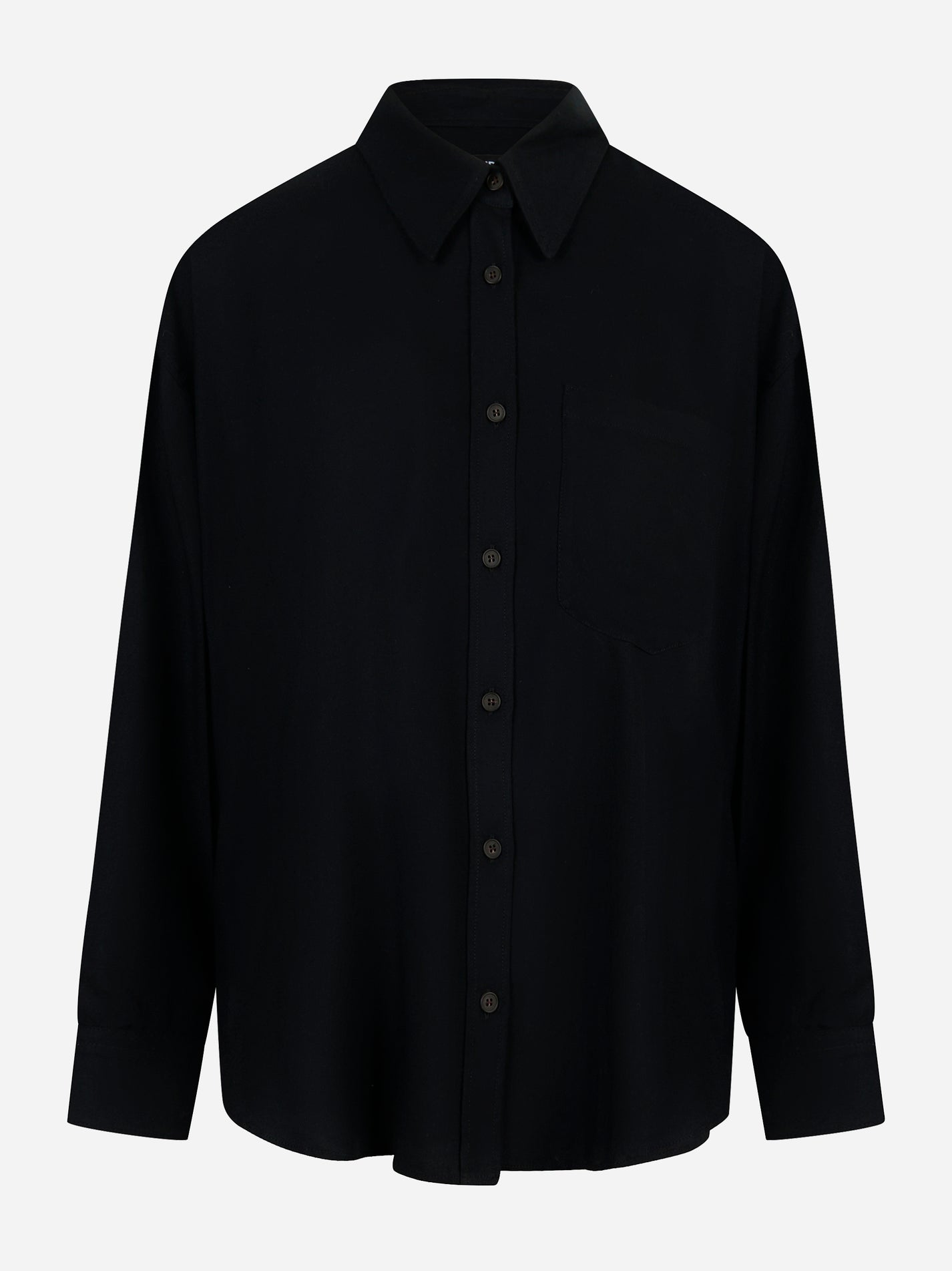Camicia over nera in levantina di viscosa con taschino e bottoni – Dondup fronte