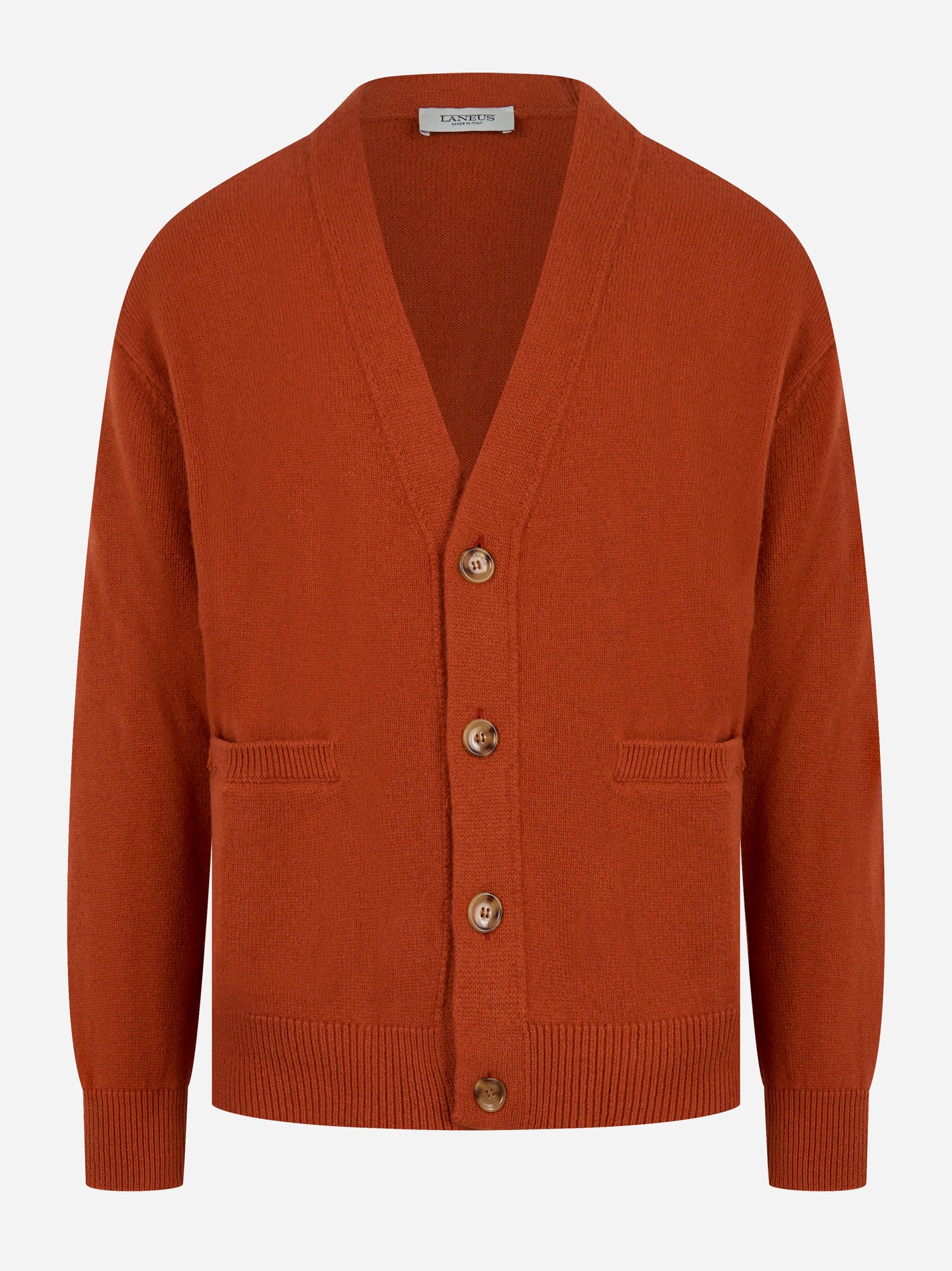 Cardigan LANEUS in lana merinos e cashmere ruggine - vista frontale