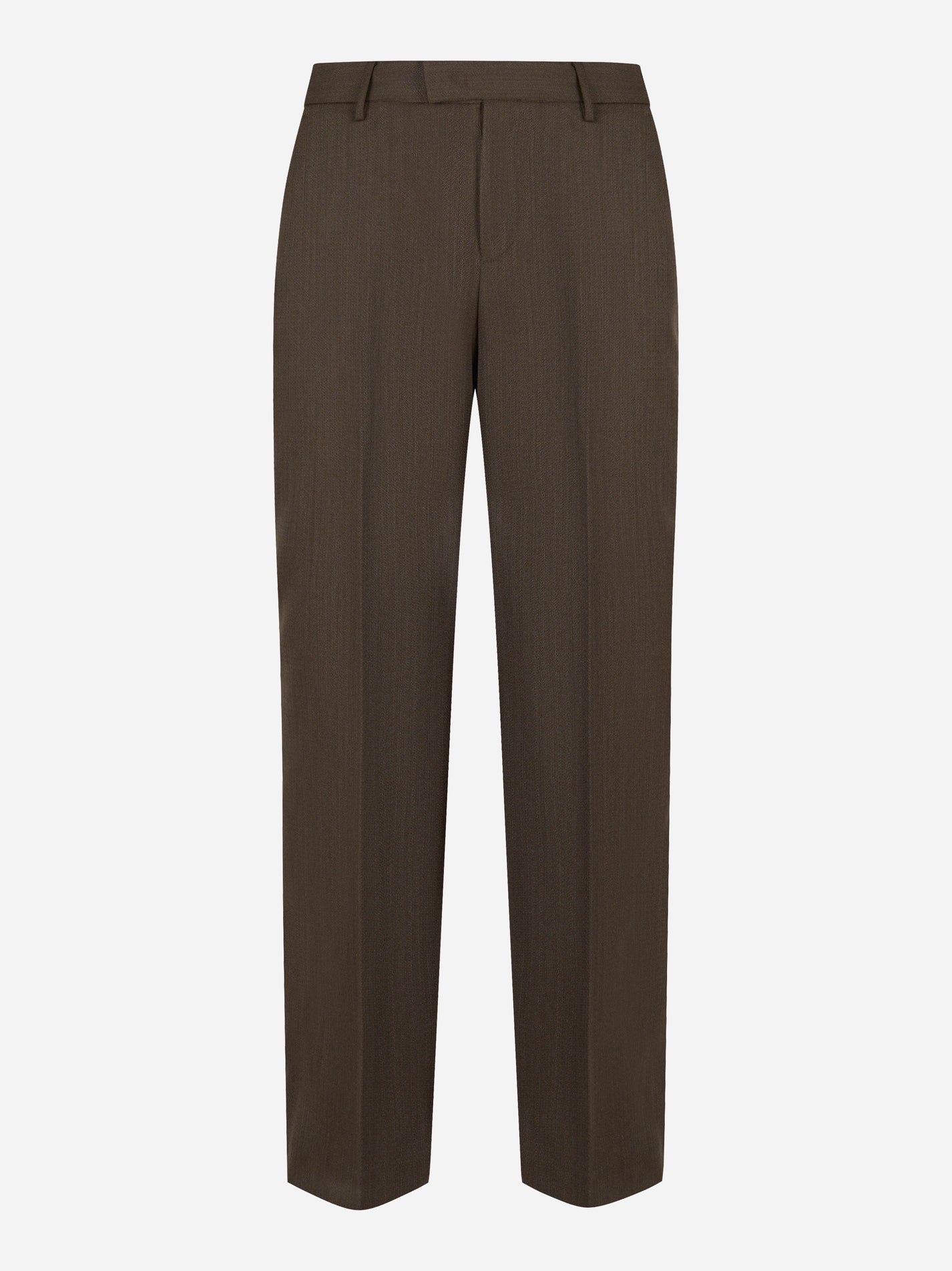 Pantaloni Dondup Emma in fresco lana marrone – fronte con piega