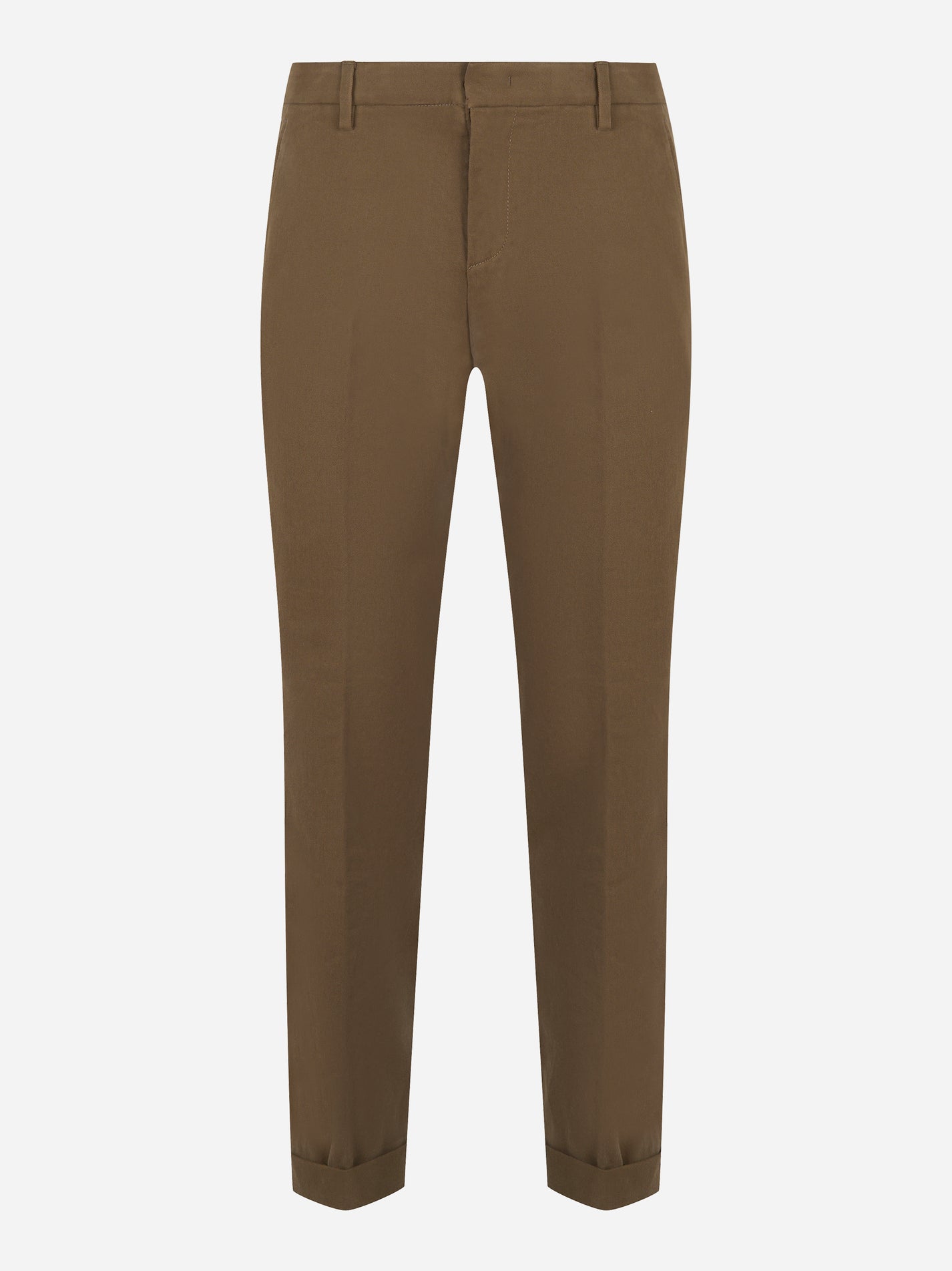 Pantalone Dondup Gaubert relax fit in cotone color fango, vista frontale