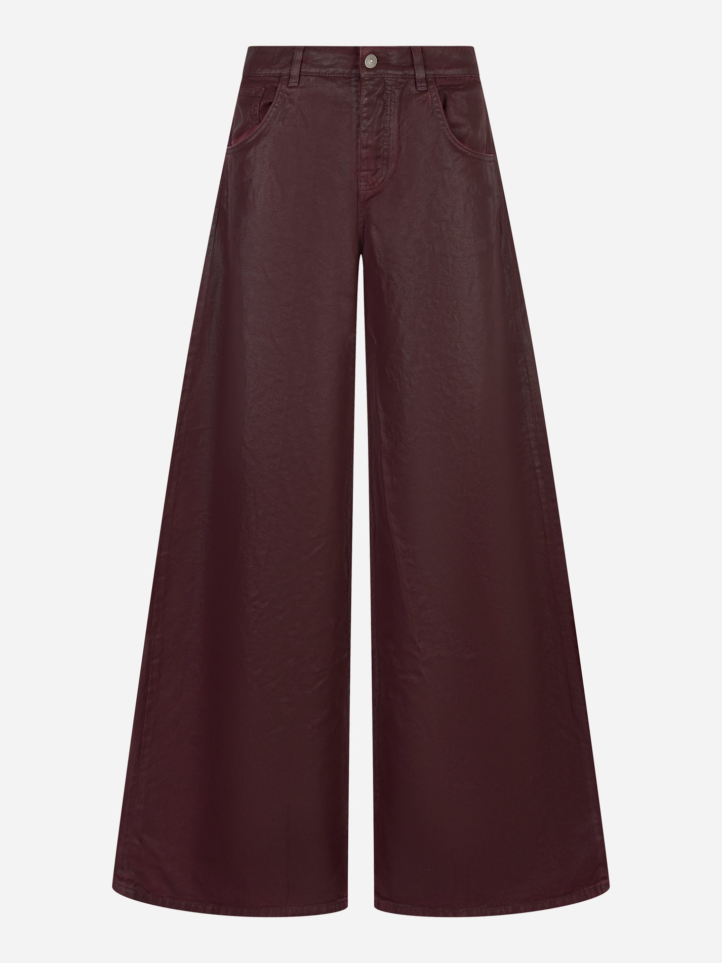 Jeans wide leg laminato bordeaux Laneus vista frontale
