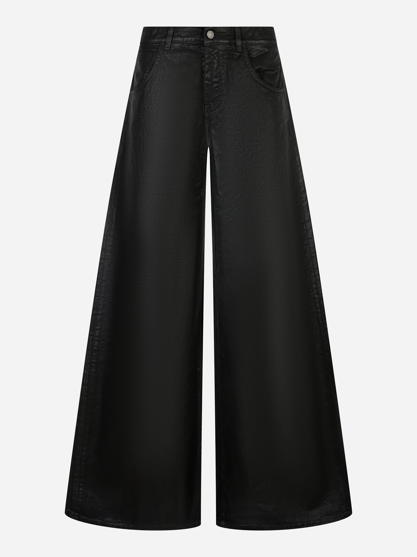 Jeans wide leg laminato nero Laneus con tasche frontali vista frontale