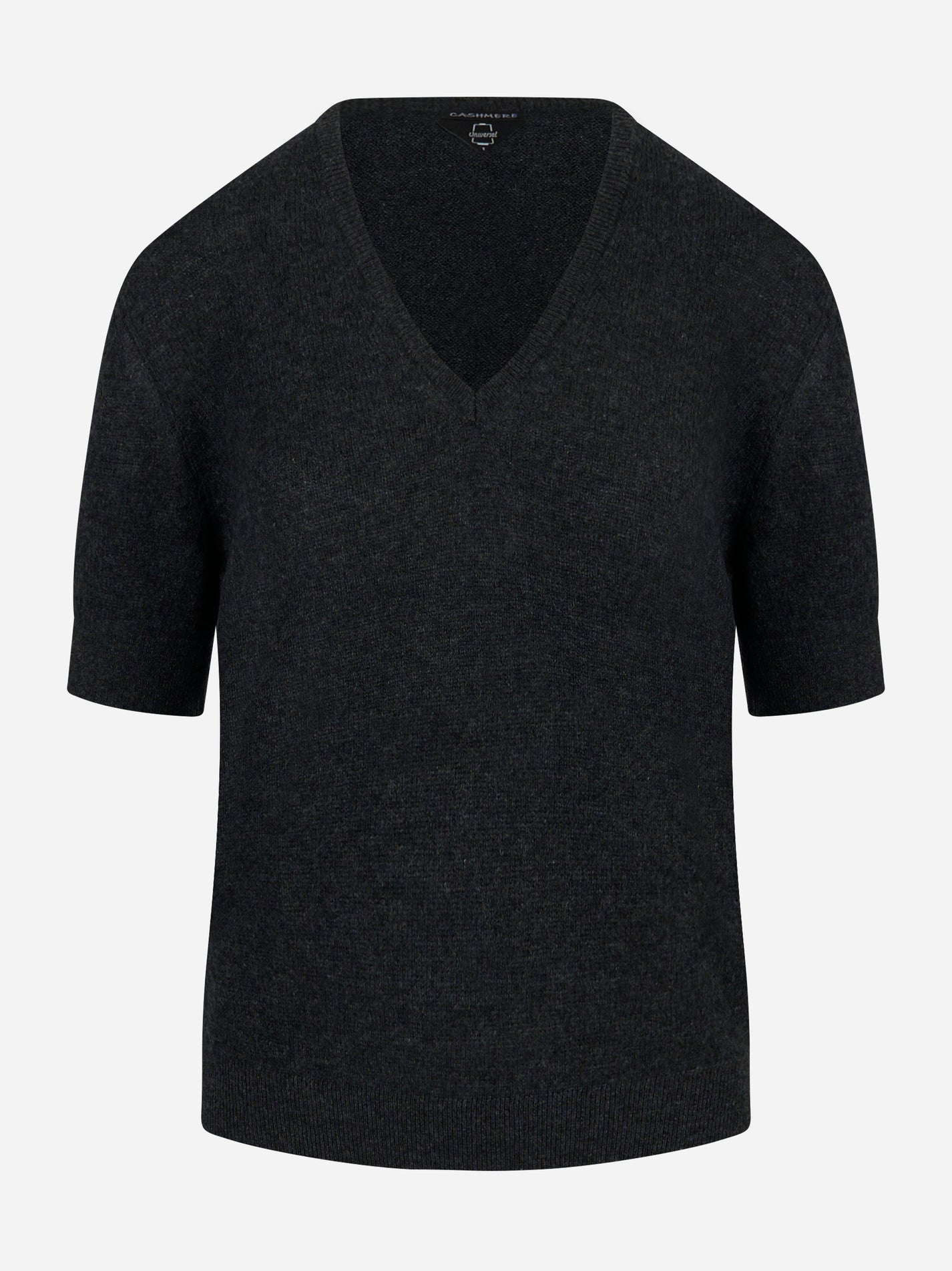 Maglia manica corta in puro cashmere Universel Sport Chic colore antracite – vista frontale