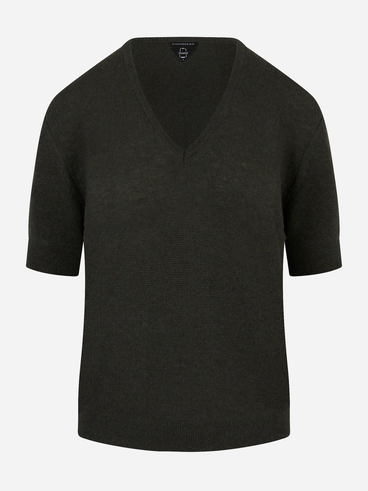 Maglia in cashmere a righe marrone e beige con scollo a V Universel Sport Chic vista frontale