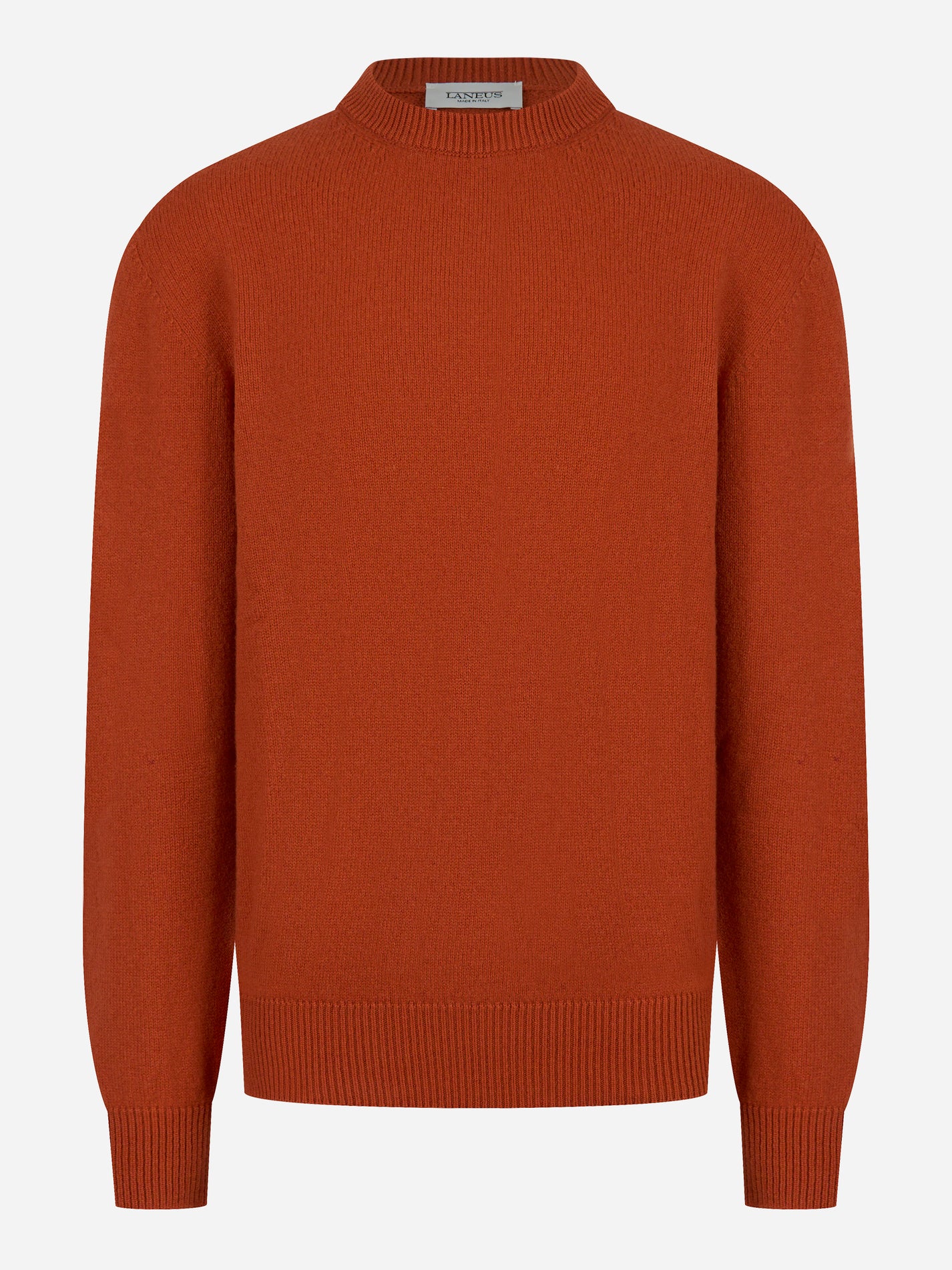 Maglia girocollo color mattone in lana merinos e cashmere LANEUS fronte