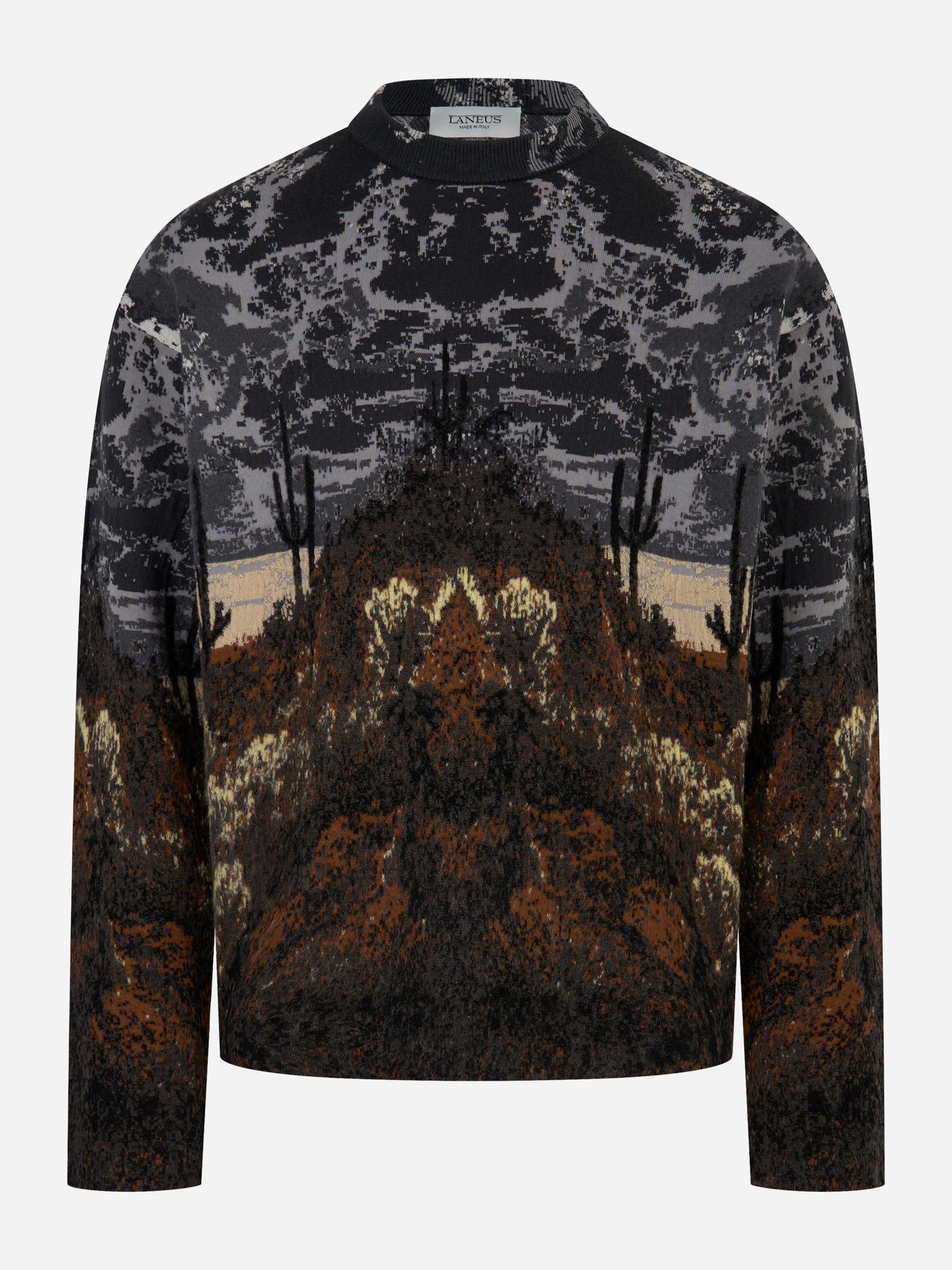 Maglia jacquard Laneus con motivo cactus e montagna vista frontale