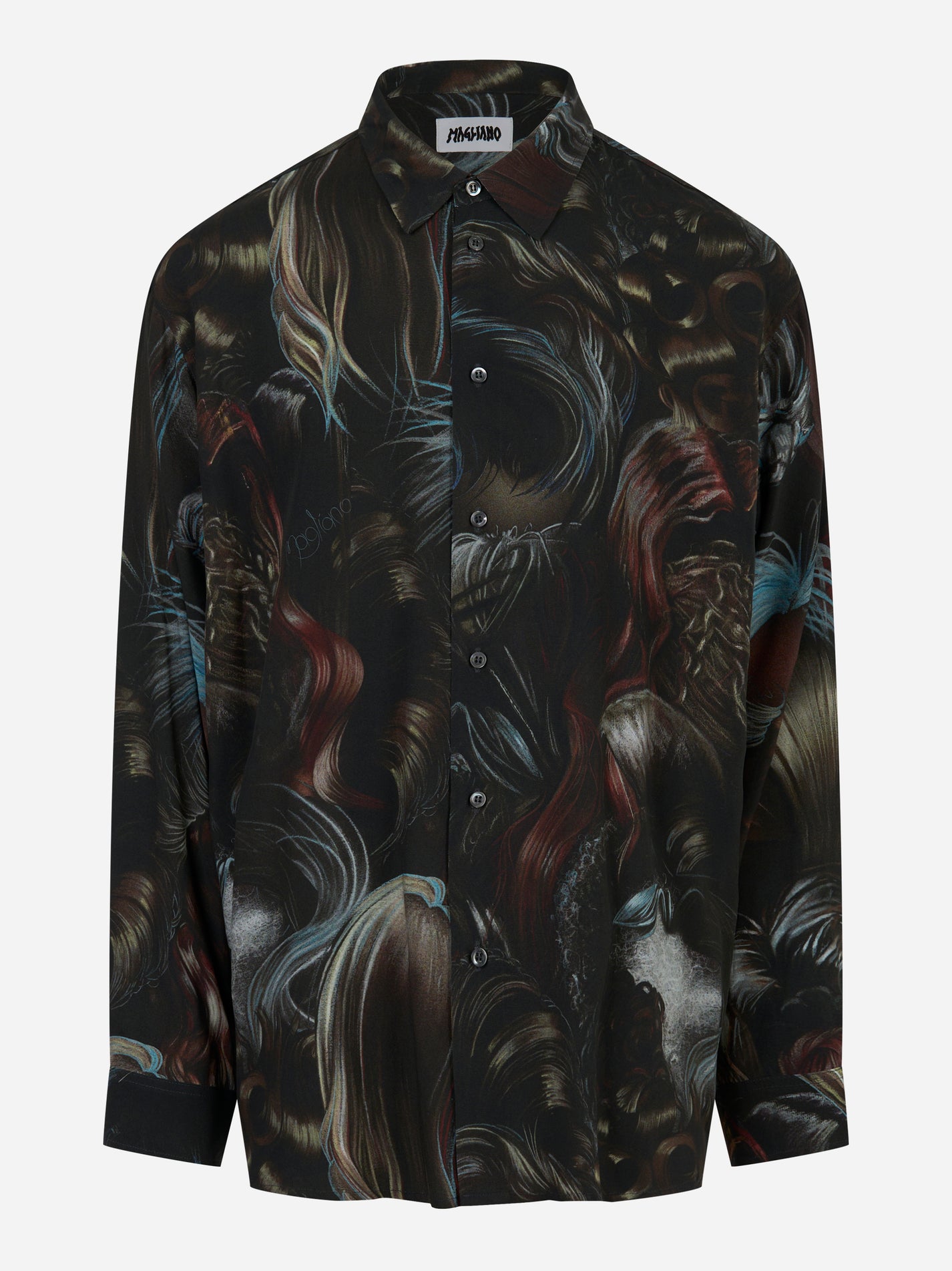 Camicia Wig in viscosa con stampa capelli - fronte