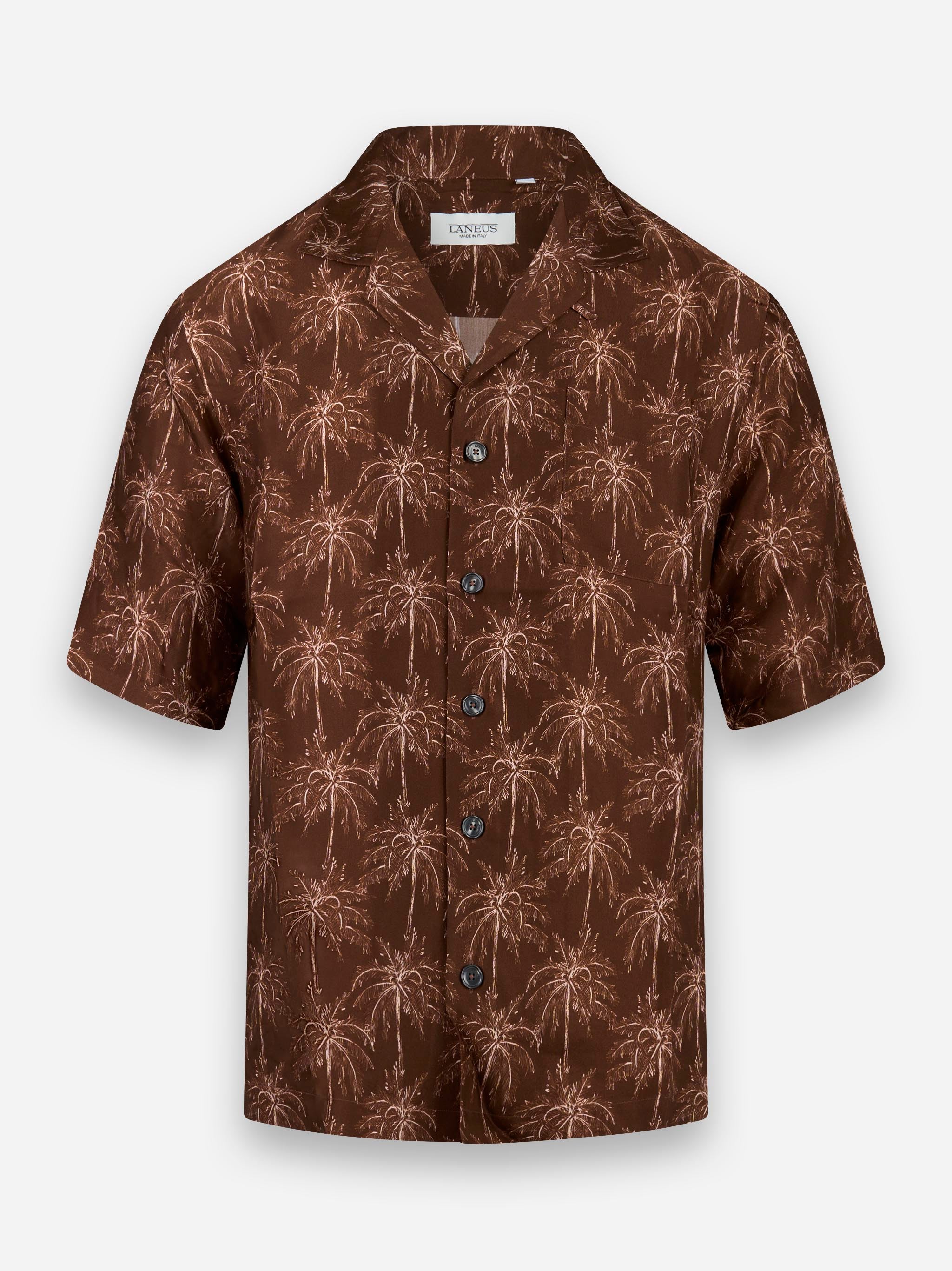 Camicia bowling con motivo a fiori Marrone