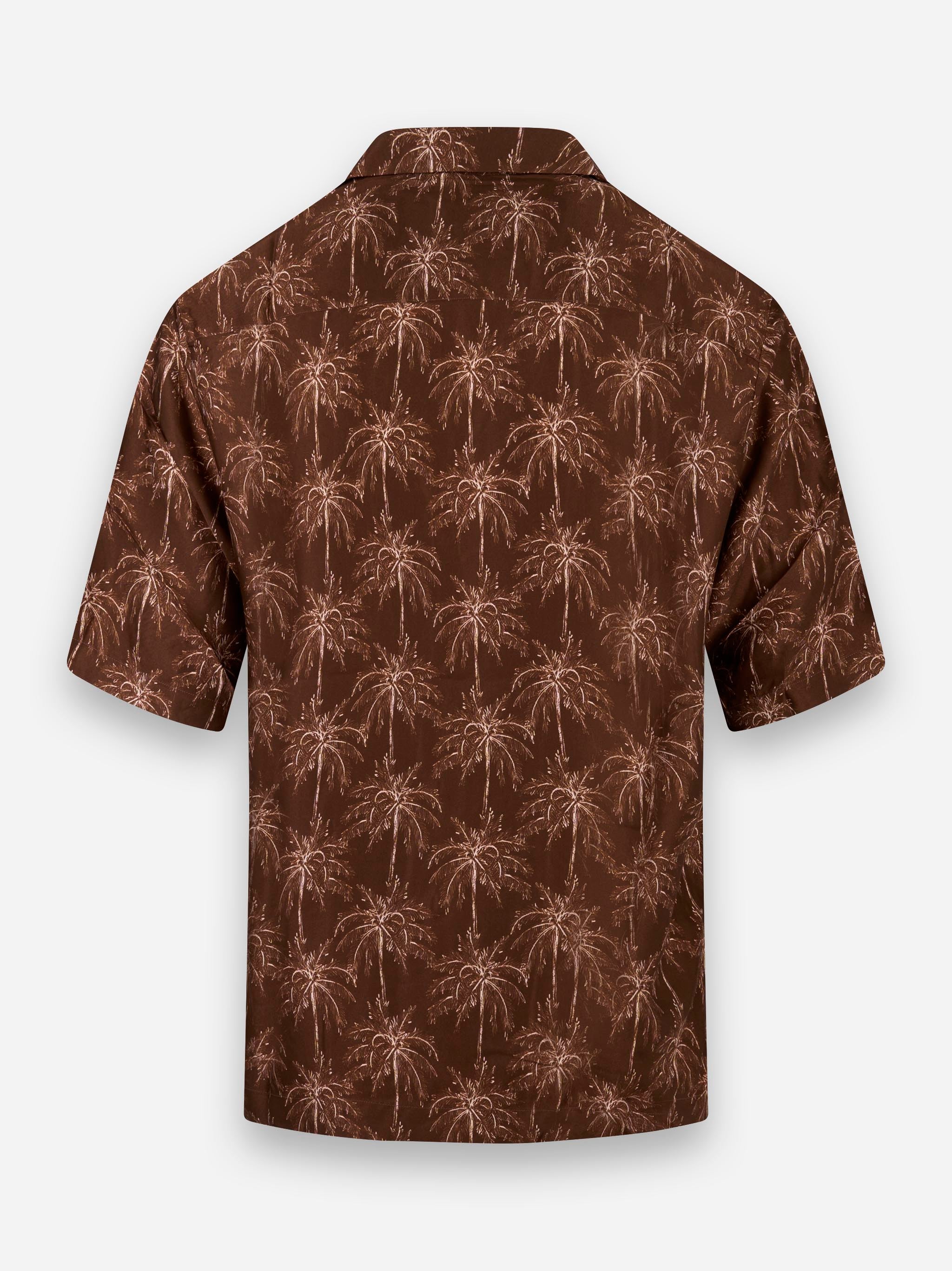 Camicia bowling con motivo a fiori Marrone