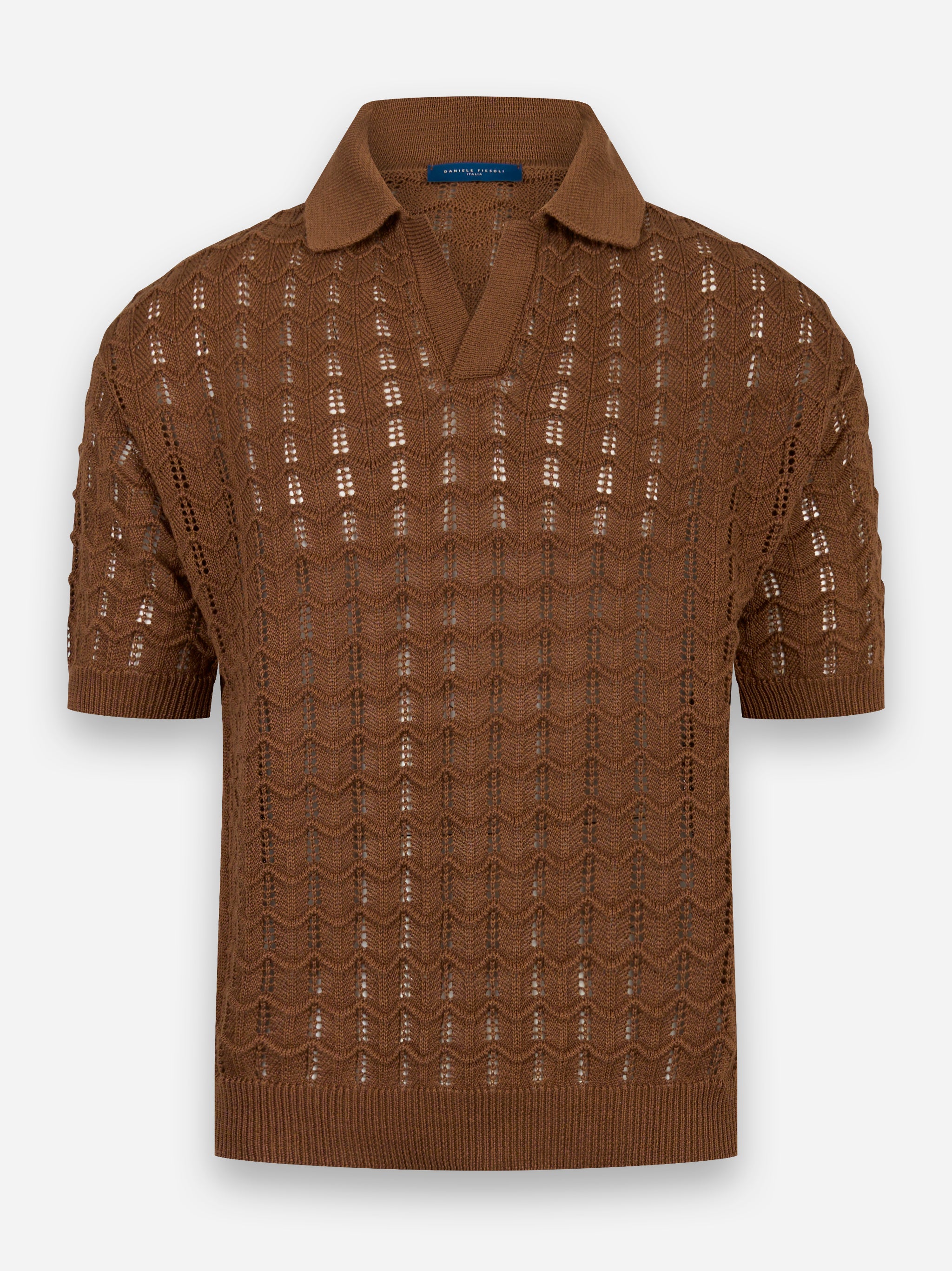 Polo manica corta oversize in lino e cotone Marrone