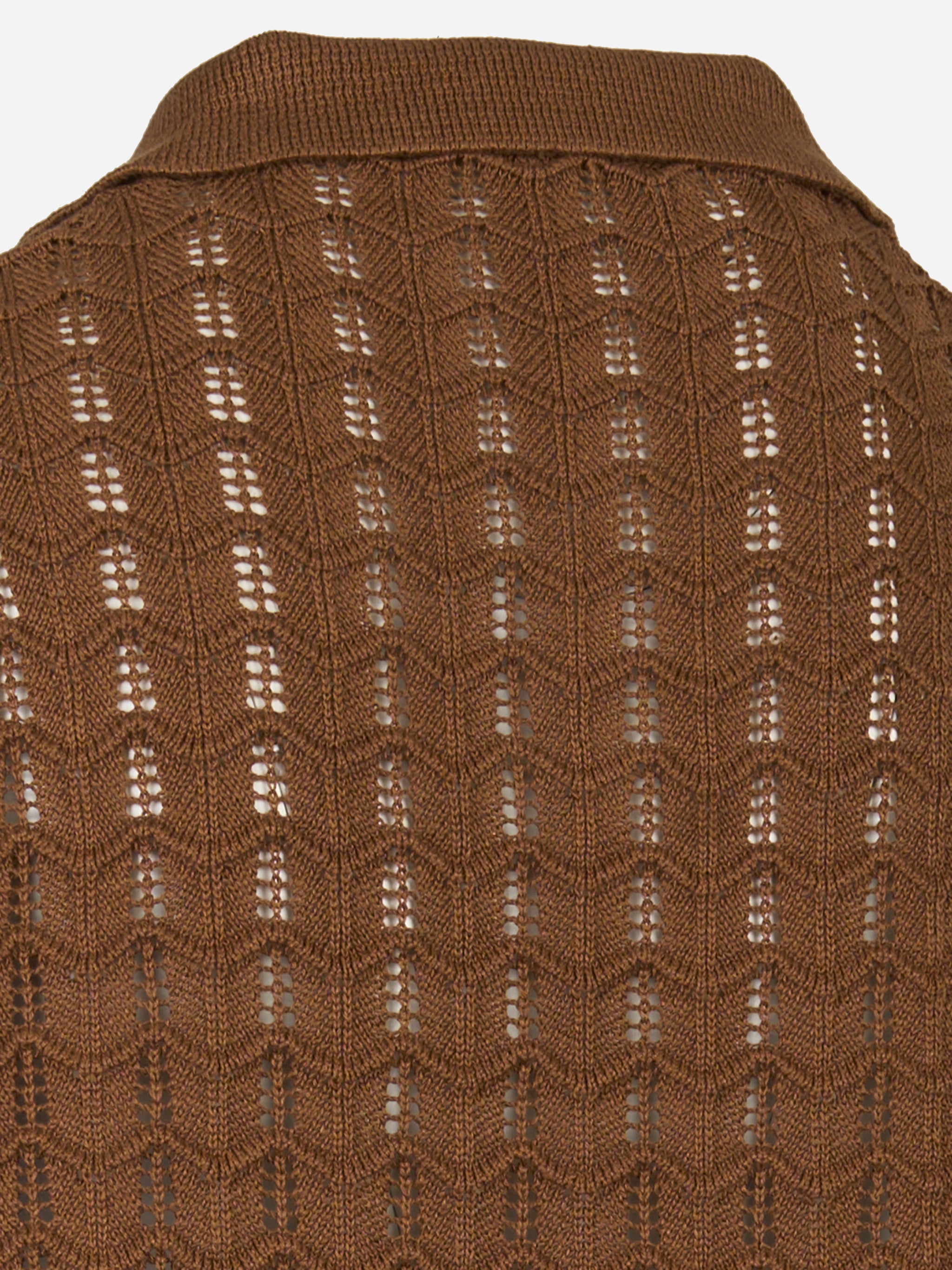Polo manica corta oversize in lino e cotone Marrone