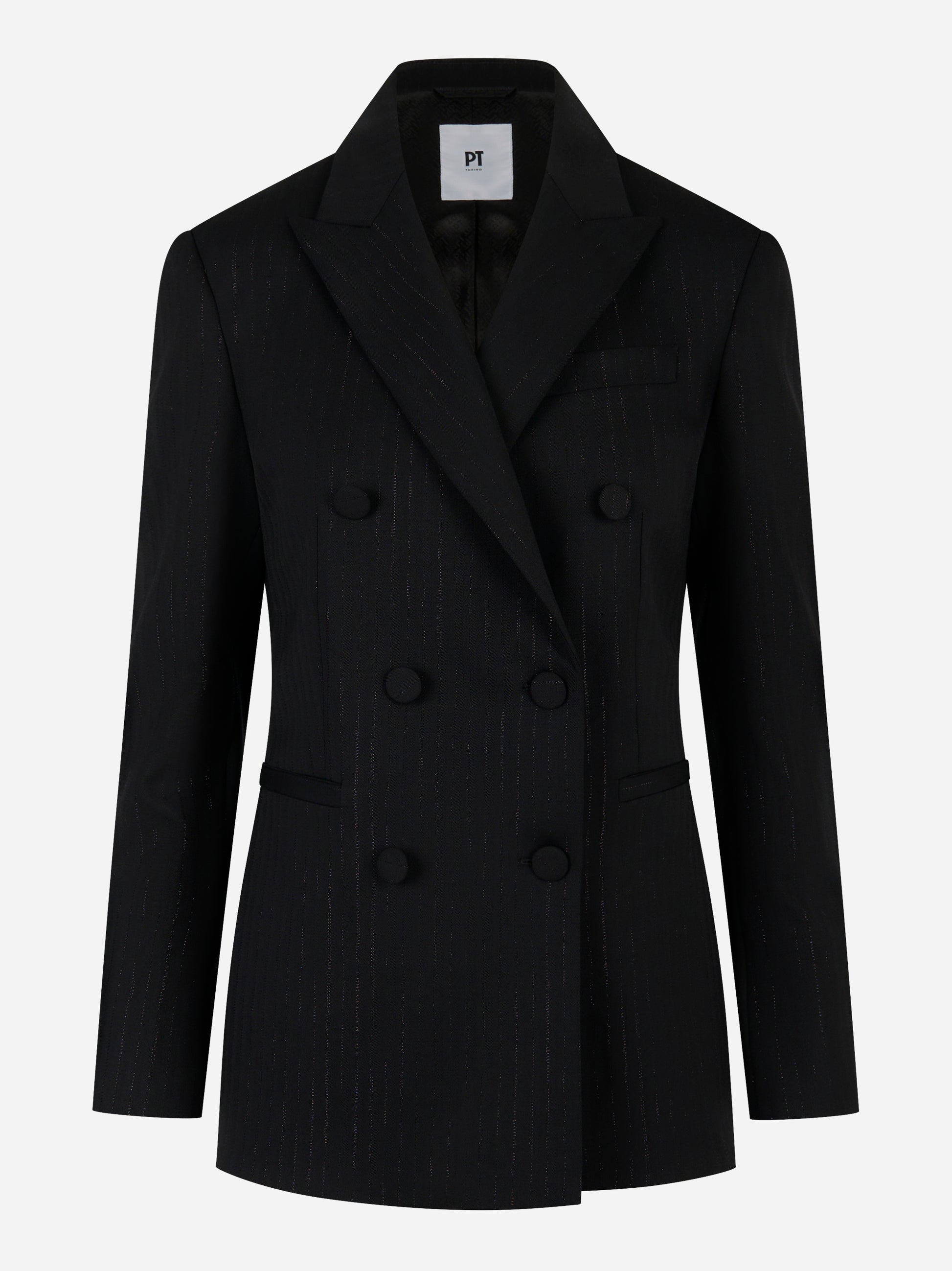 Blazer doppiopetto in lana gessata stretch Nero