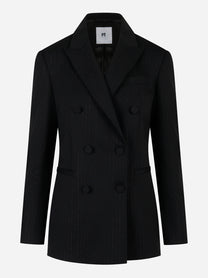 Blazer doppiopetto in lana gessata stretch Nero