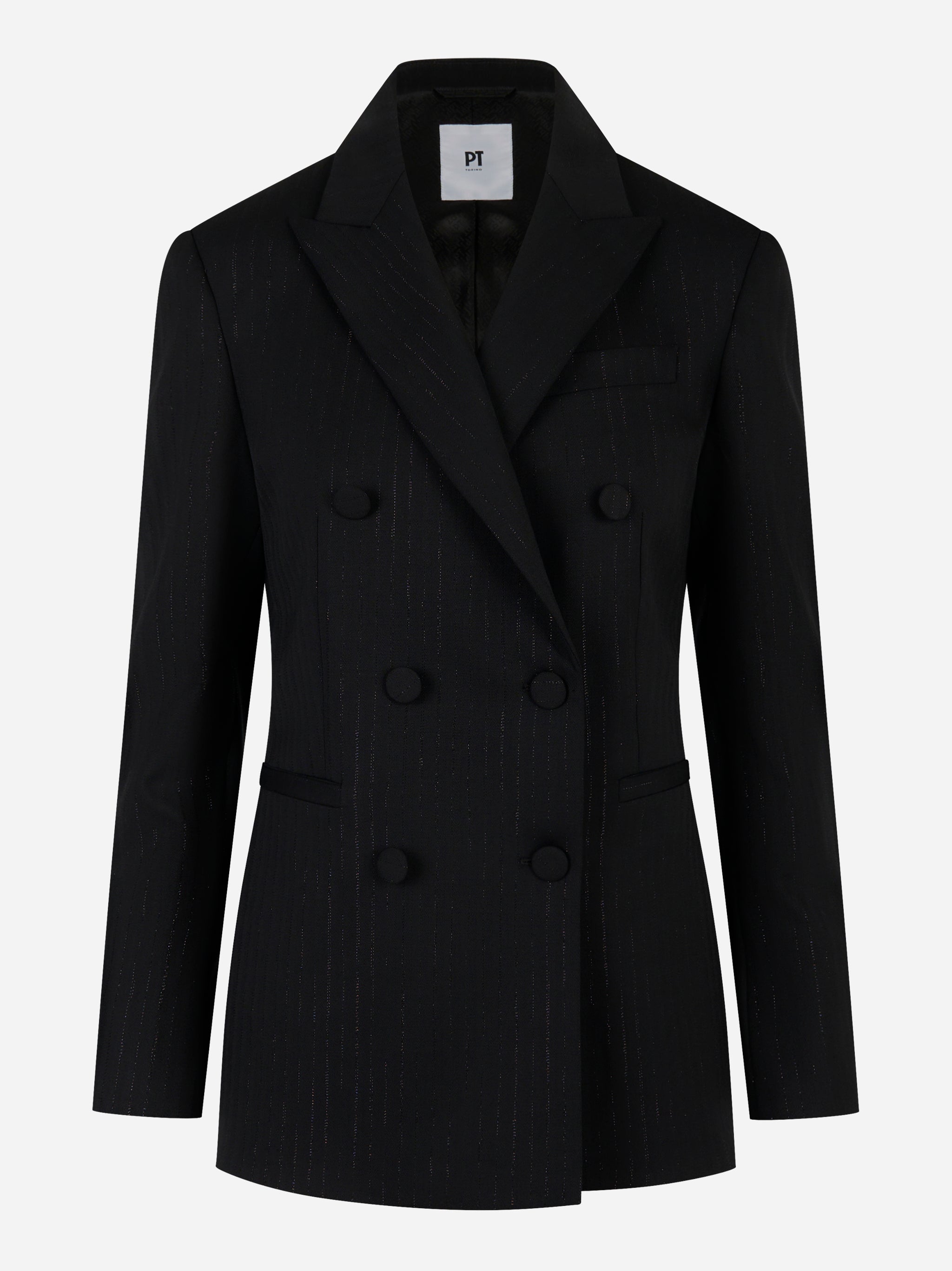 Blazer doppiopetto in lana gessata stretch Nero