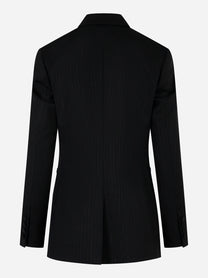 Blazer doppiopetto in lana gessata stretch Nero