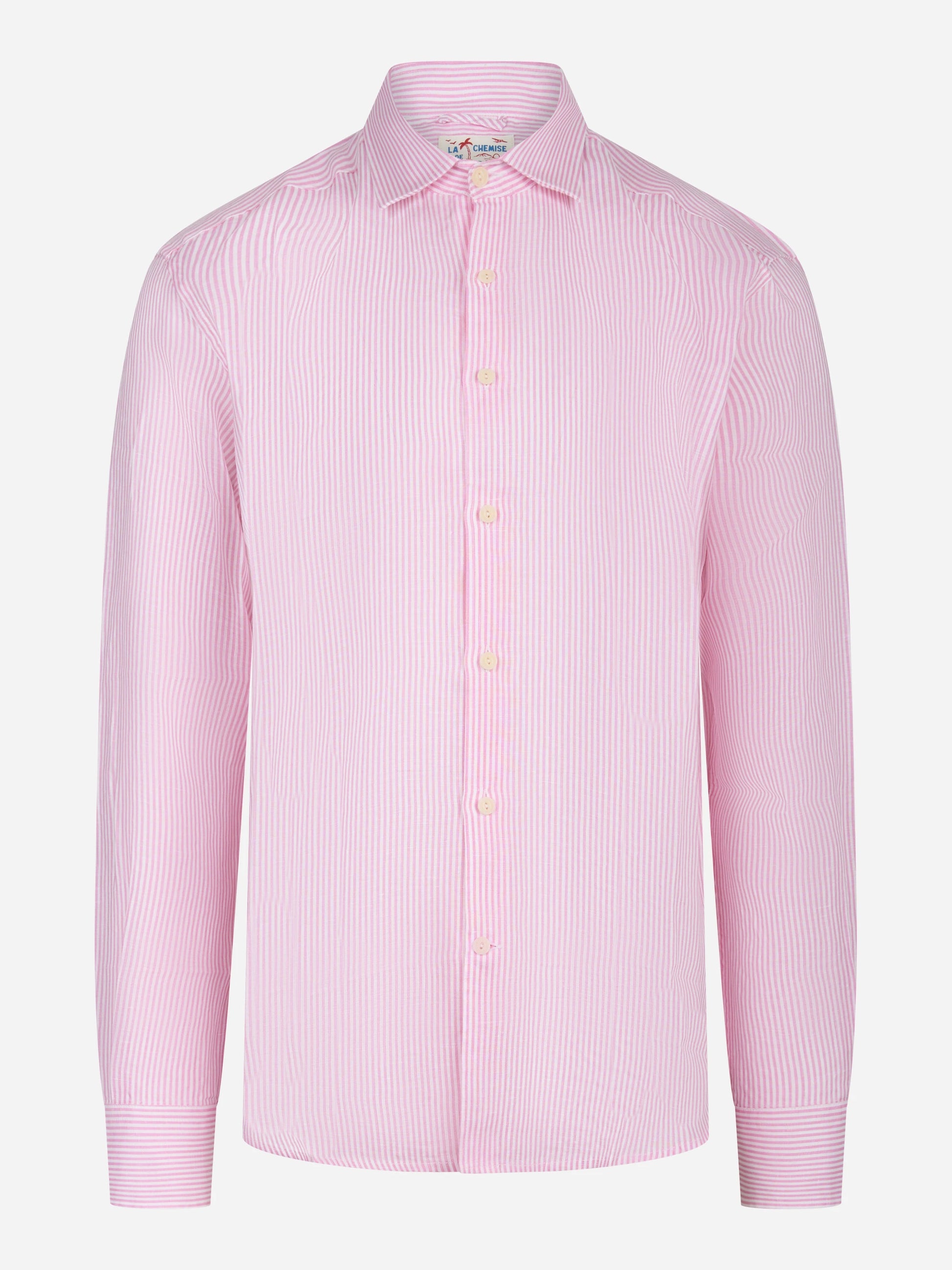 Camicia manica lunga Pamplona in lino con motivo a righe rosa