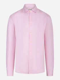 Camicia manica lunga Pamplona in lino con motivo a righe rosa
