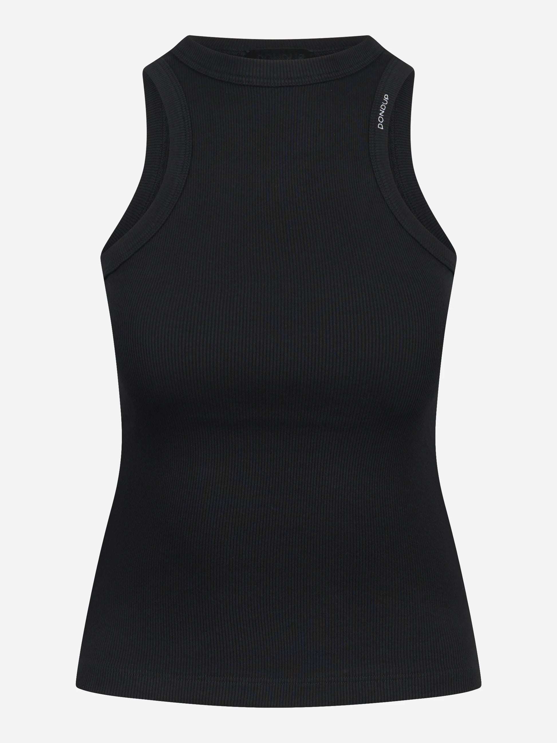 Canotta girocollo slim in costina di cotone nera