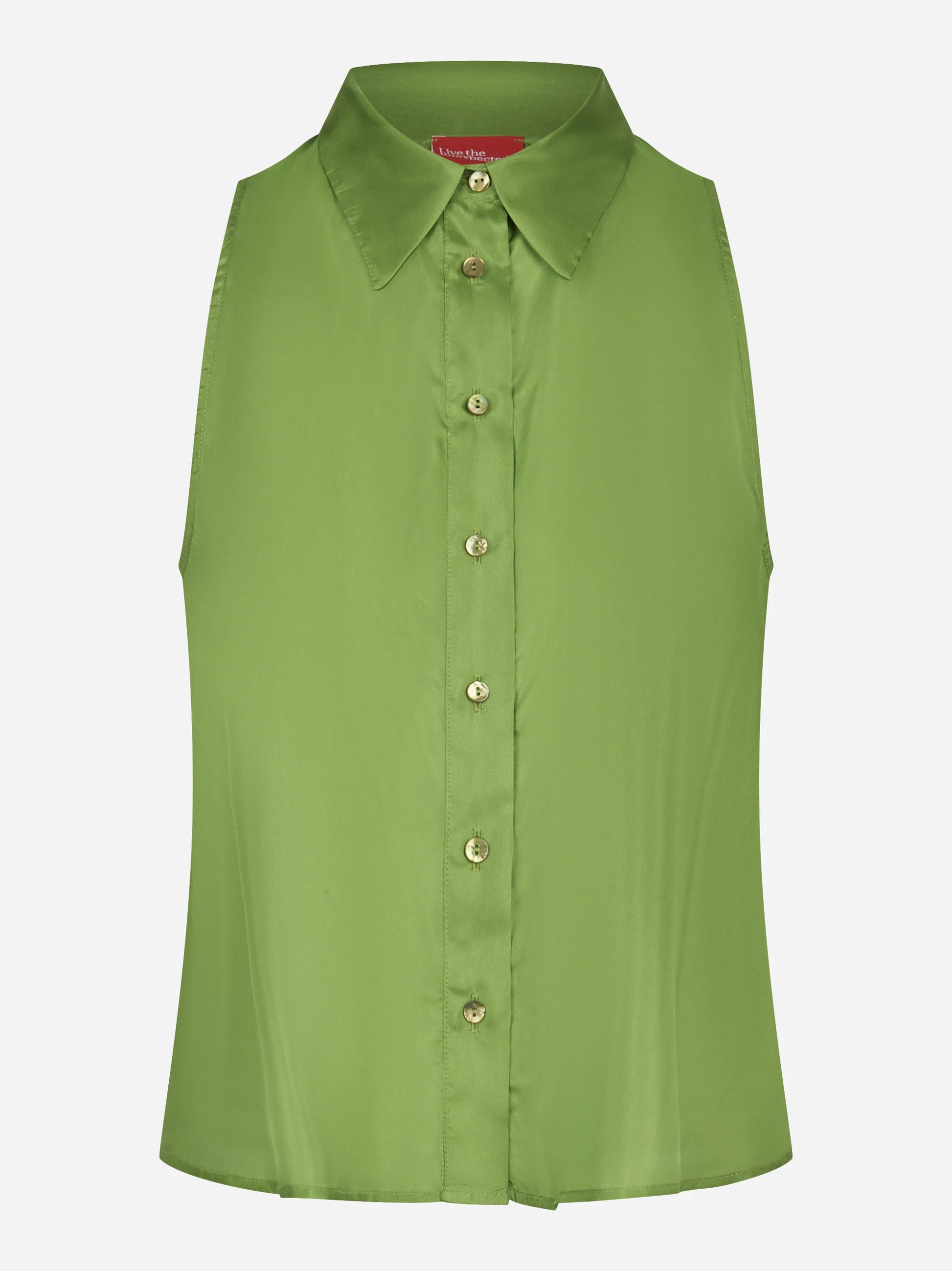 Camicia smanicata in seta verde