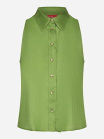 Camicia smanicata in seta verde