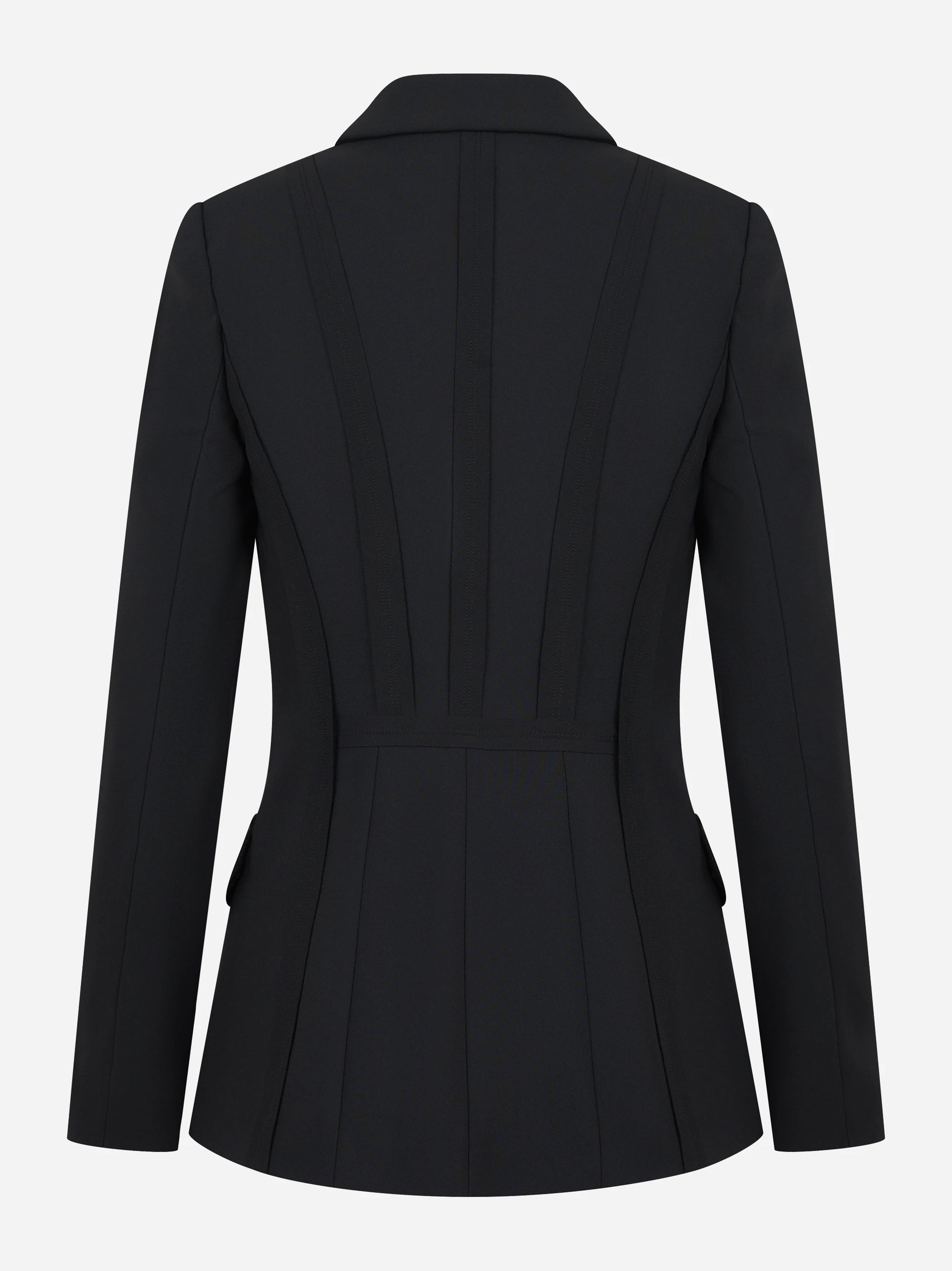 Blazer nero in doppio crepe stretch con motivi a taglio vivo
