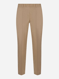 Pantalone con elastico flanella di lana e cashmere stretch Beige