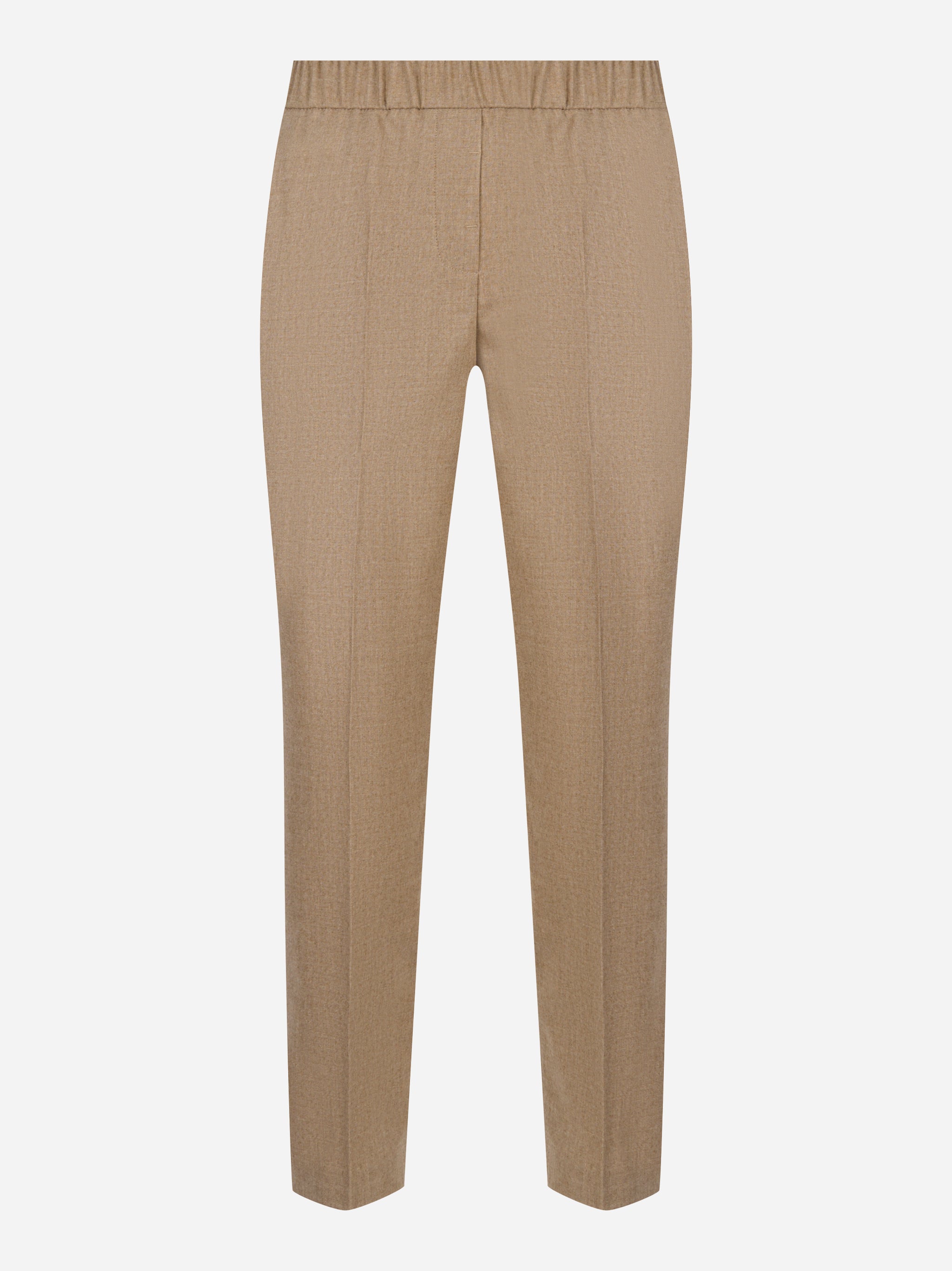 Pantalone con elastico flanella di lana e cashmere stretch Beige