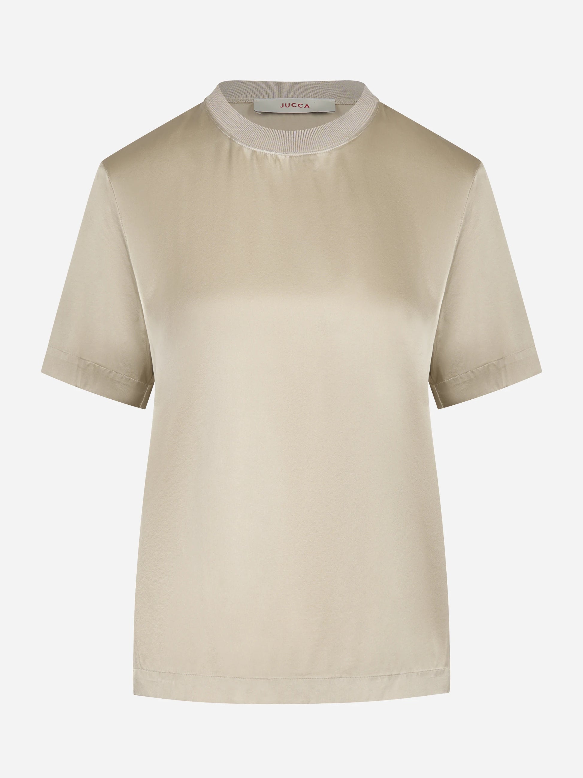 T-shirt girocollo in seta beige