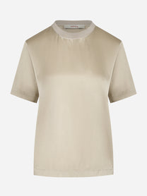 T-shirt girocollo in seta beige