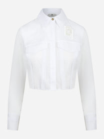 Camicia in cotone bianco con patte e ricami