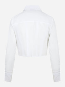 Camicia in cotone bianco con patte e ricami