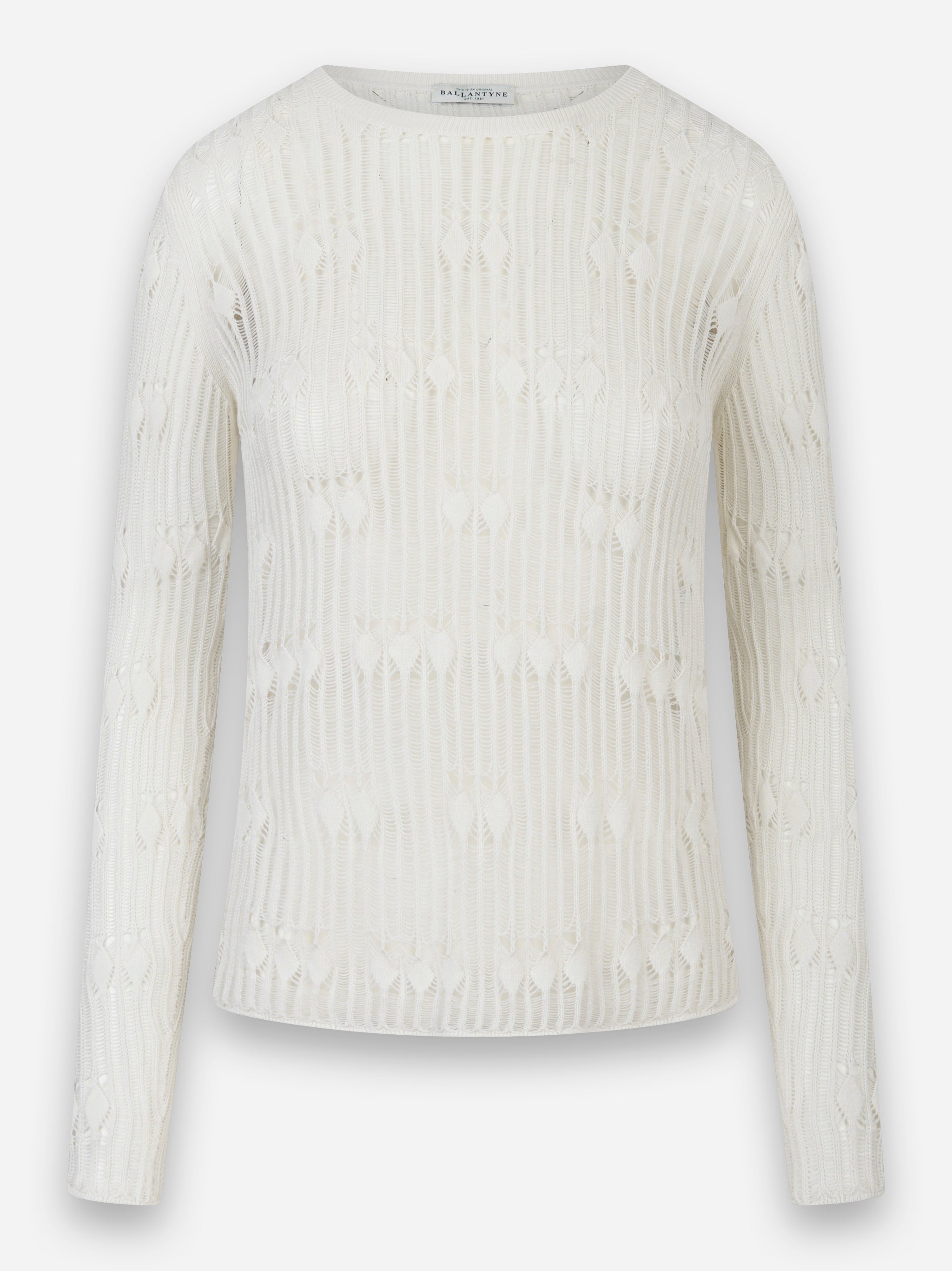 Maglia girocollo in cotone traforata Bianco