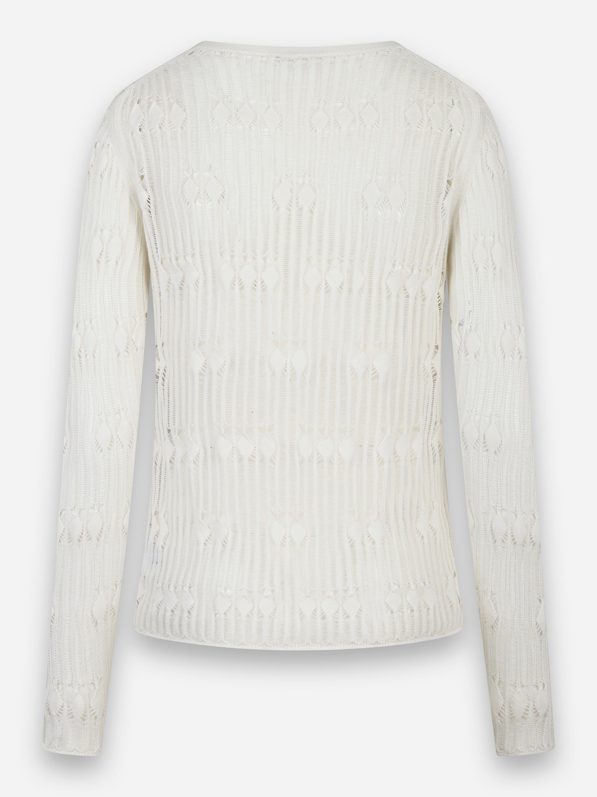 Maglia girocollo in cotone traforata Bianco