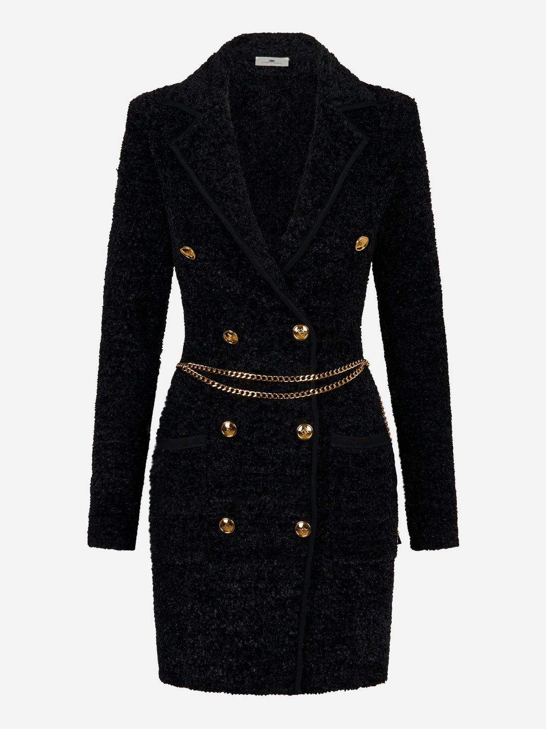 Abito in ciniglia bouclè con cintura Nero