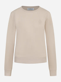 Felpa girocollo slim a maniche lunghe con logo ricamato sul petto Beige