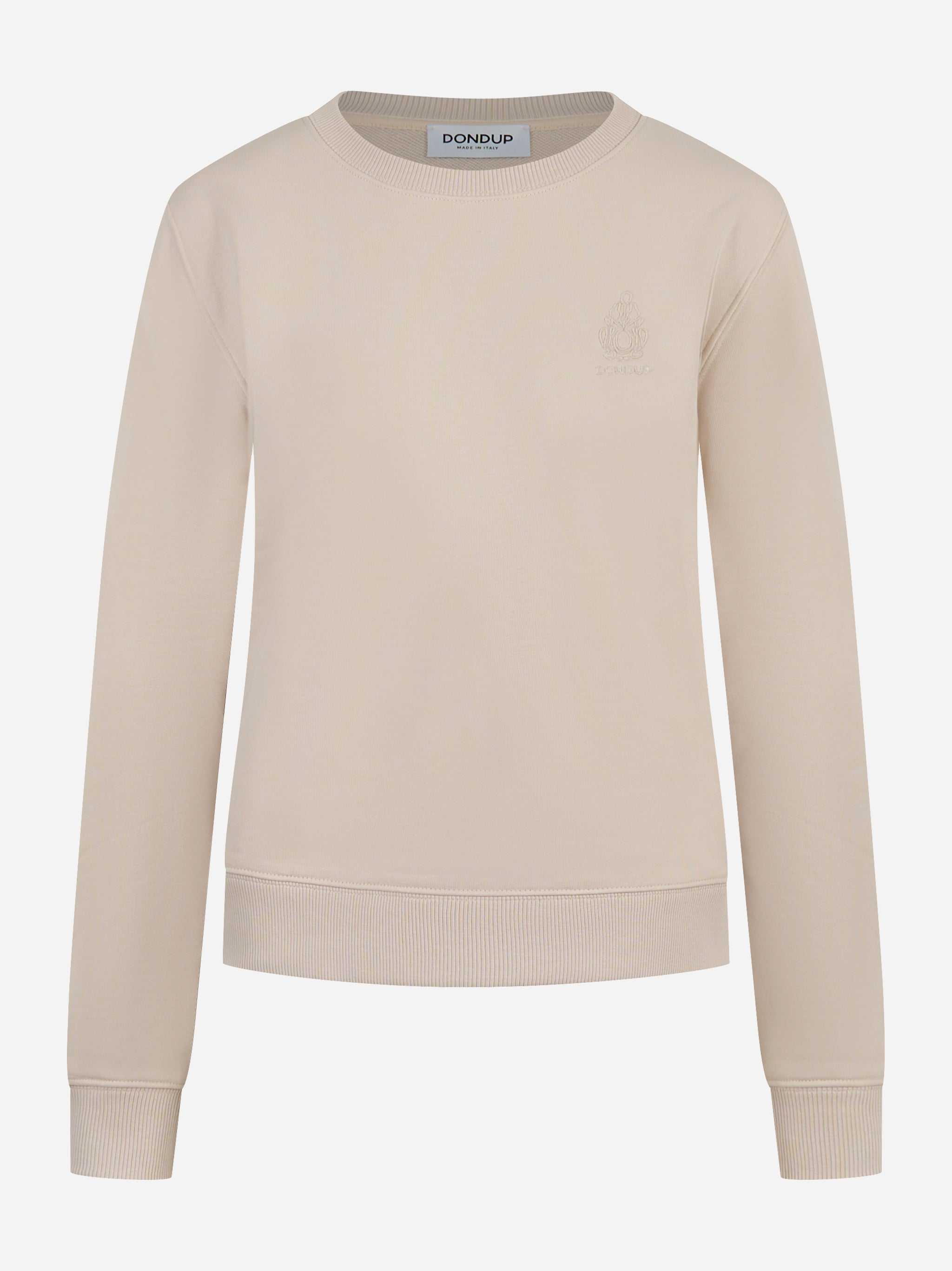 Felpa girocollo slim a maniche lunghe con logo ricamato sul petto Beige