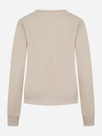 Felpa girocollo slim a maniche lunghe con logo ricamato sul petto Beige