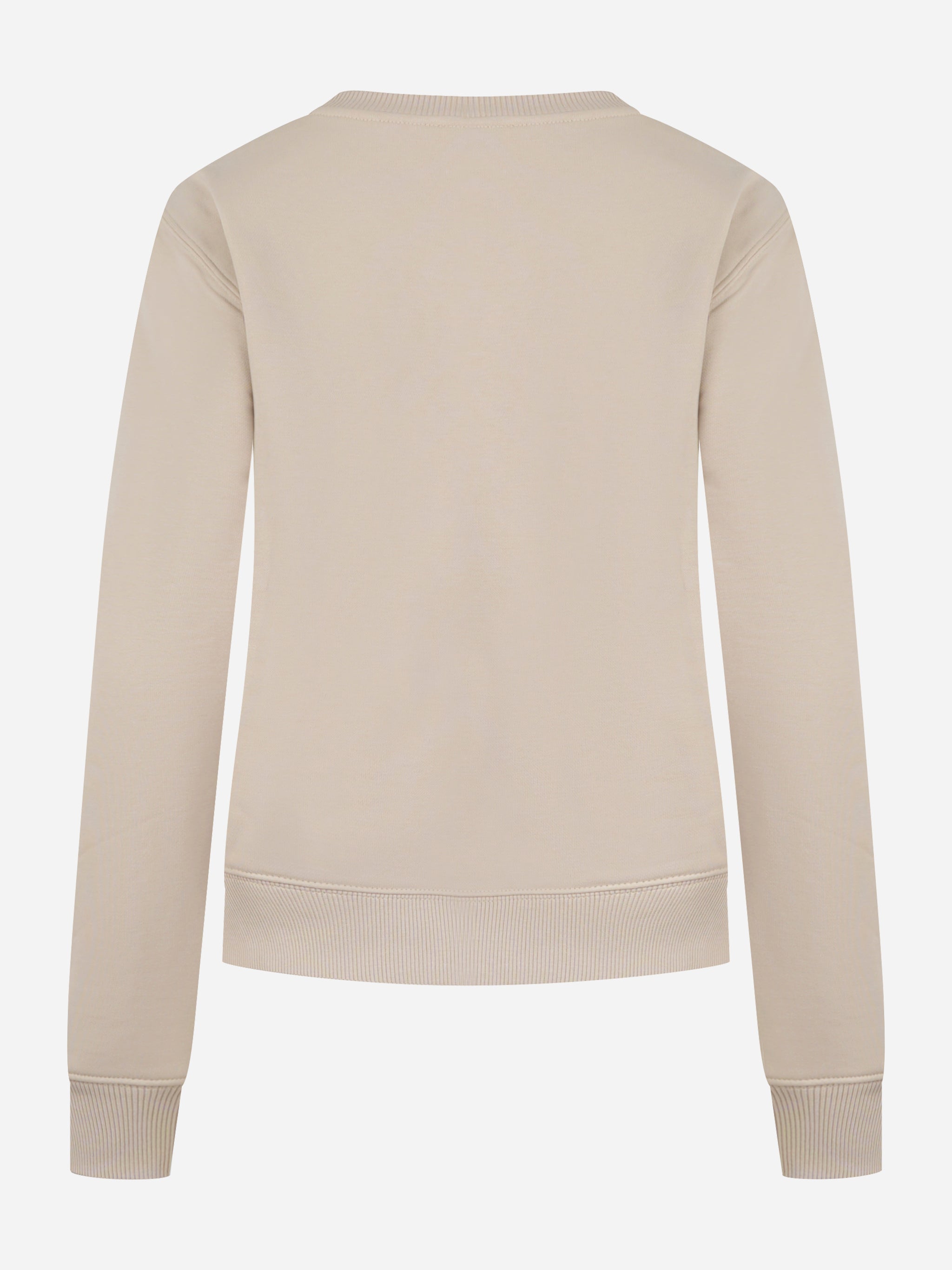 Felpa girocollo slim a maniche lunghe con logo ricamato sul petto Beige