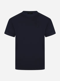 T-shirt girocollo blu con logo ricamato