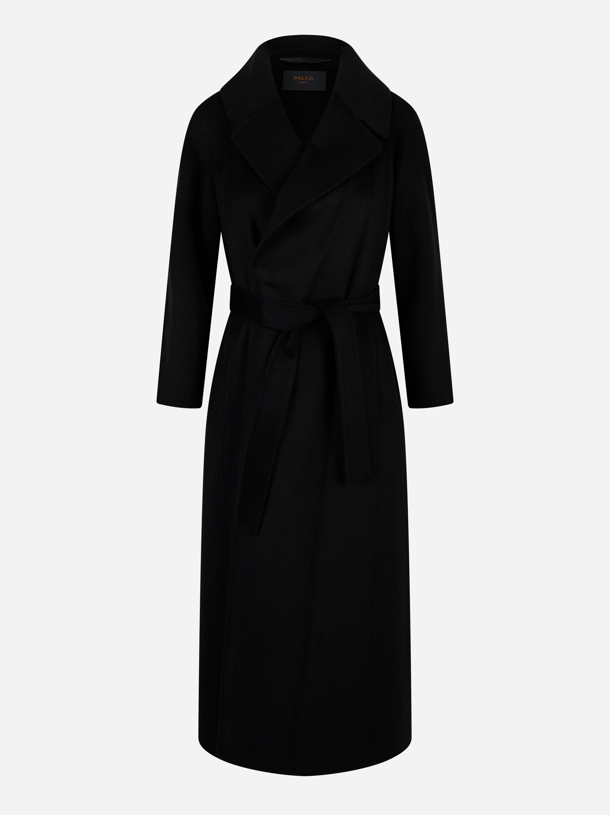 Cappotto Paola in double di lana con cintura Nero