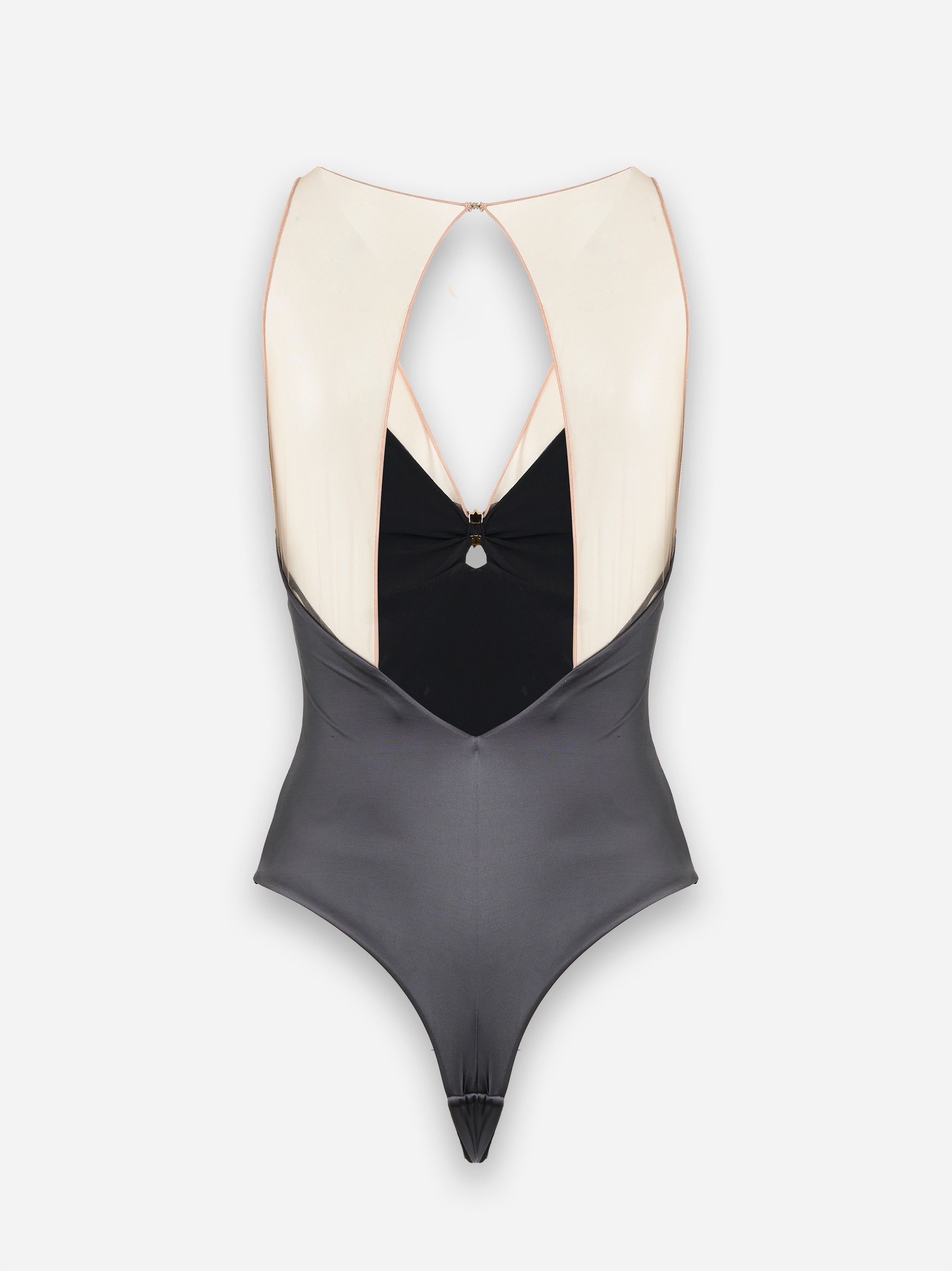 Body in lycra con spalline in tulle Grigio