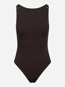 Body in jersey crepe con dettagli logo Marrone