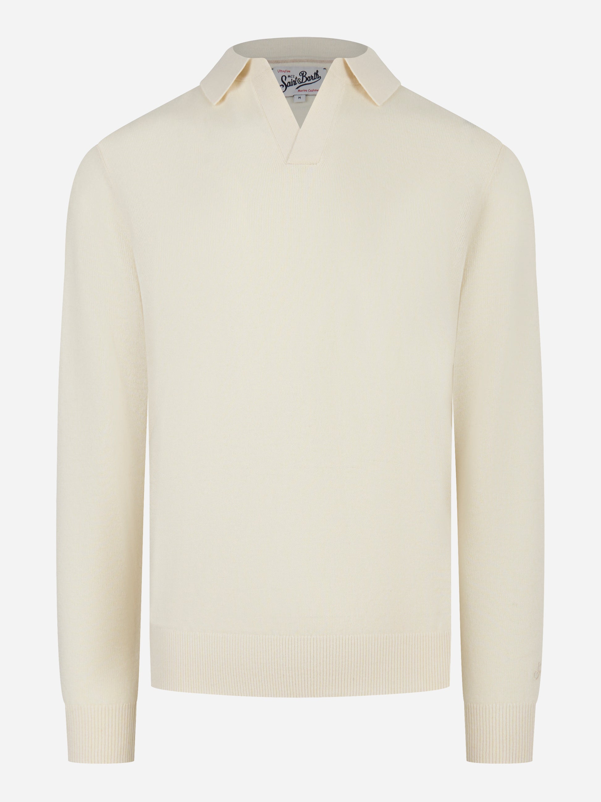 Polo Covent manica lunga in lana merinos e cashmere Bianca