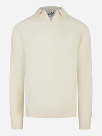 Polo Covent manica lunga in lana merinos e cashmere Bianca
