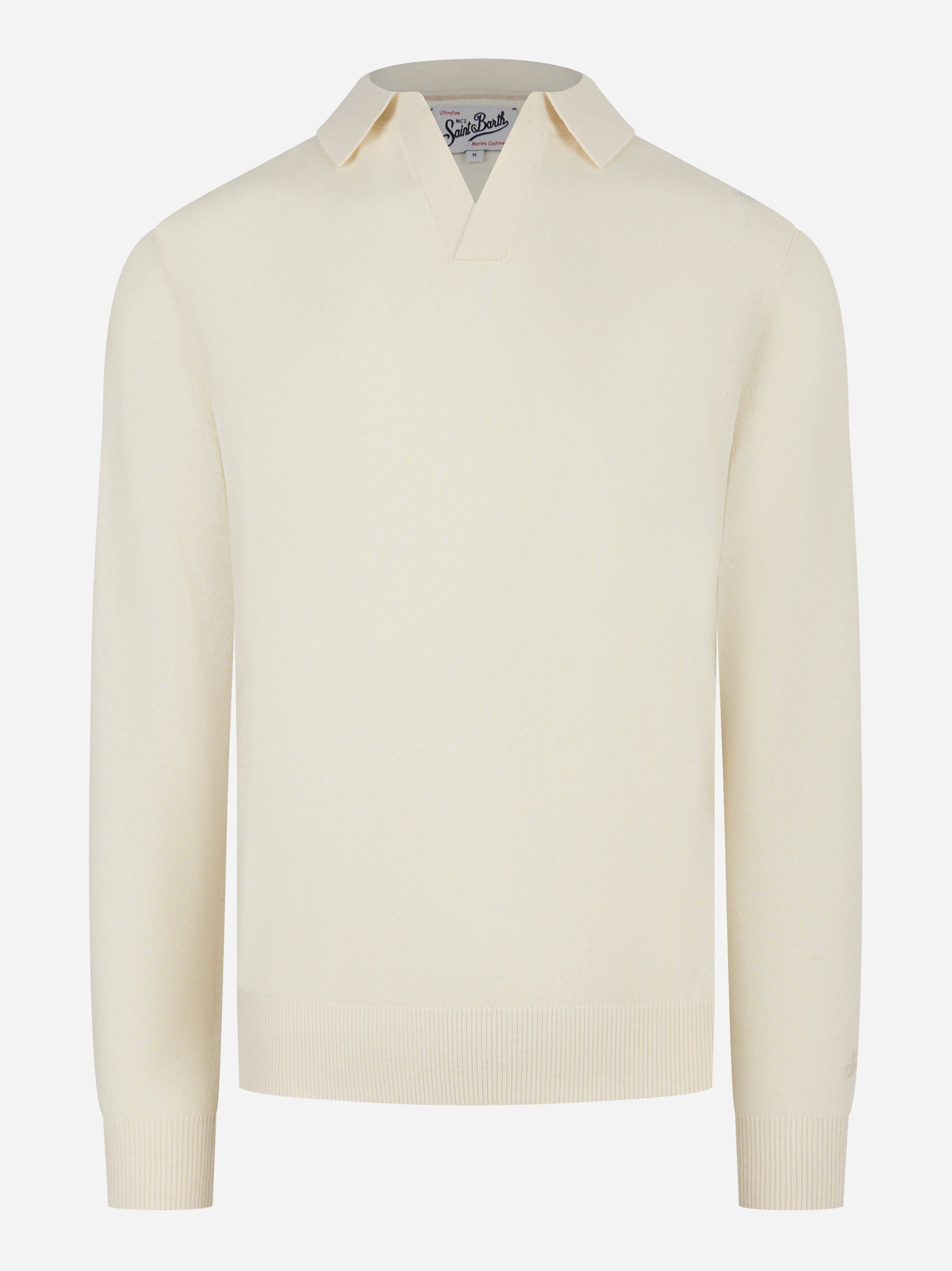 Polo Covent manica lunga in lana merinos e cashmere Bianca
