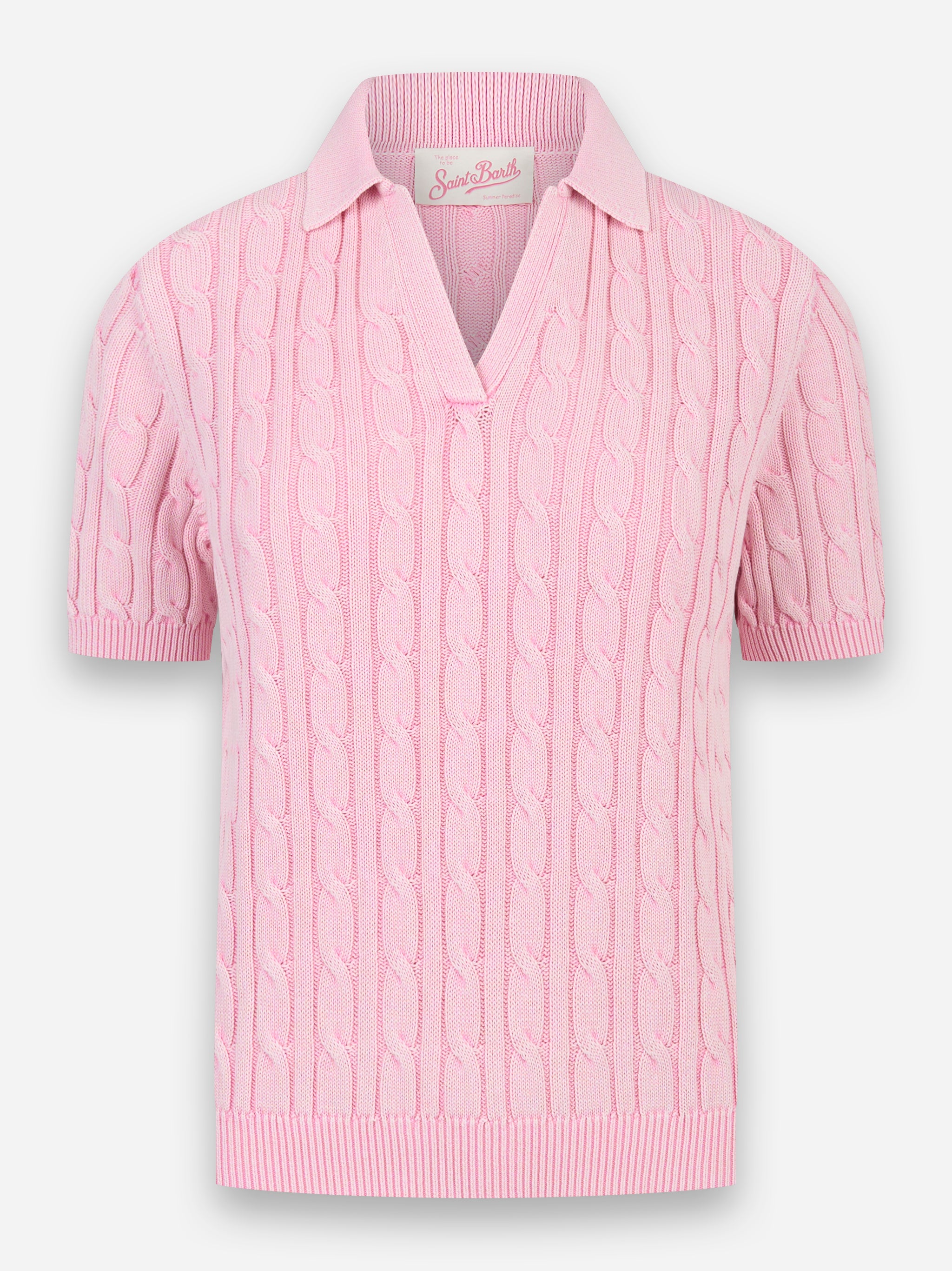 Polo Caddy in cotone con motivo a treccia Rosa