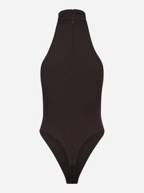 Body in jersey marrone crepe con dettaglio gioiello