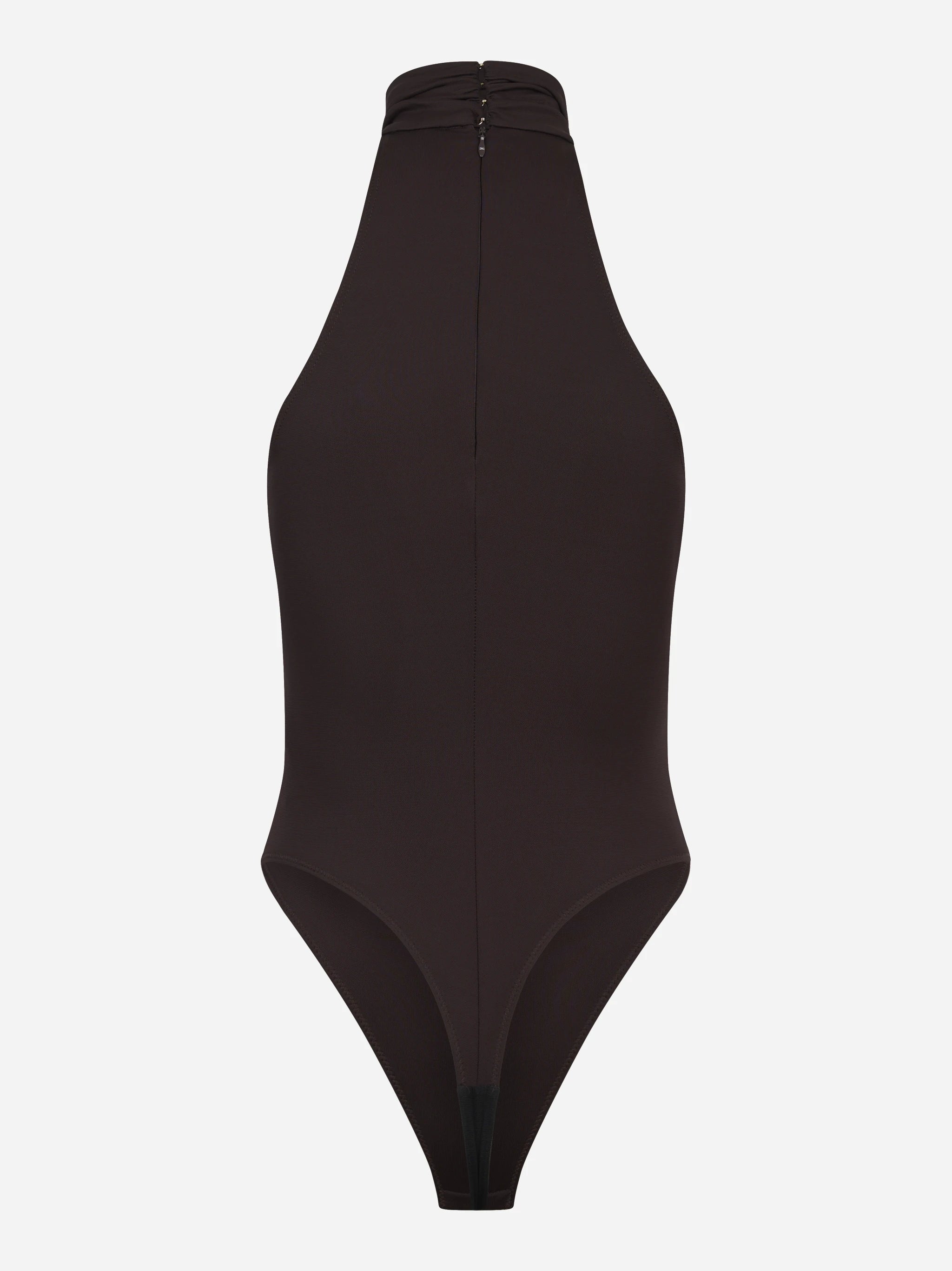 Body in jersey marrone crepe con dettaglio gioiello