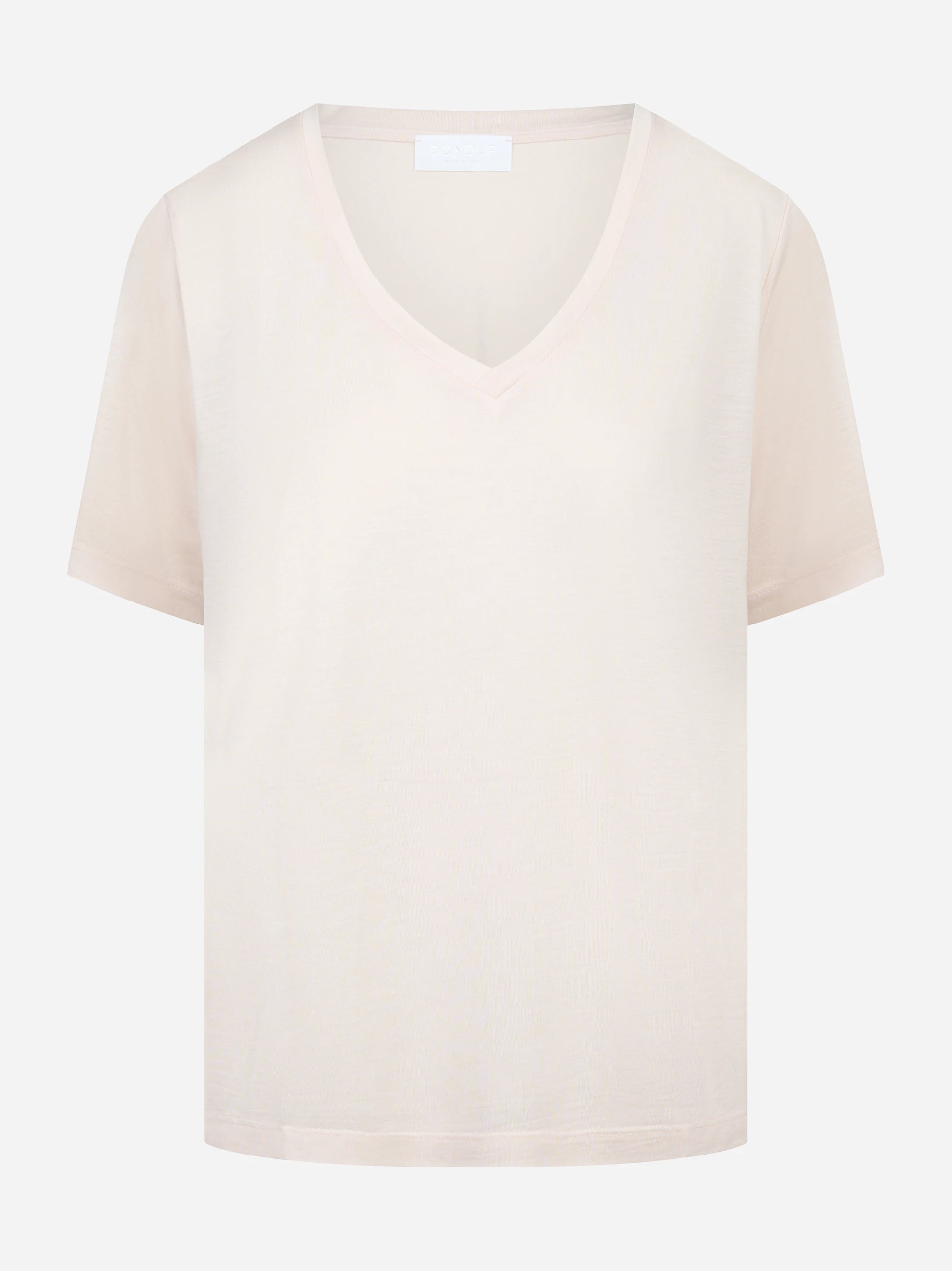 T-shirt scollo a v rosa in modal e seta