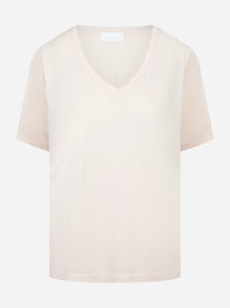 T-shirt scollo a v rosa in modal e seta